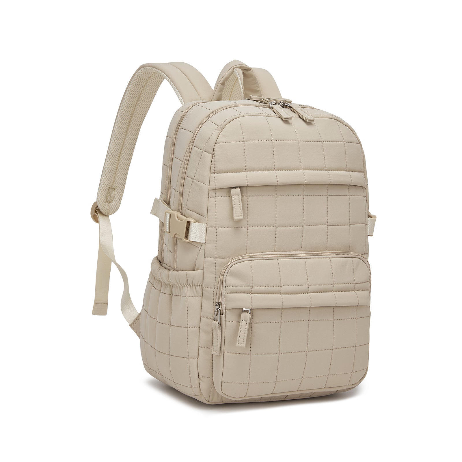 Miss Lulu Quilted Lightweight Backpack, Fits 15.6 Inch Notebook, Cabin Approved Underseat Carry On Bag - Beige