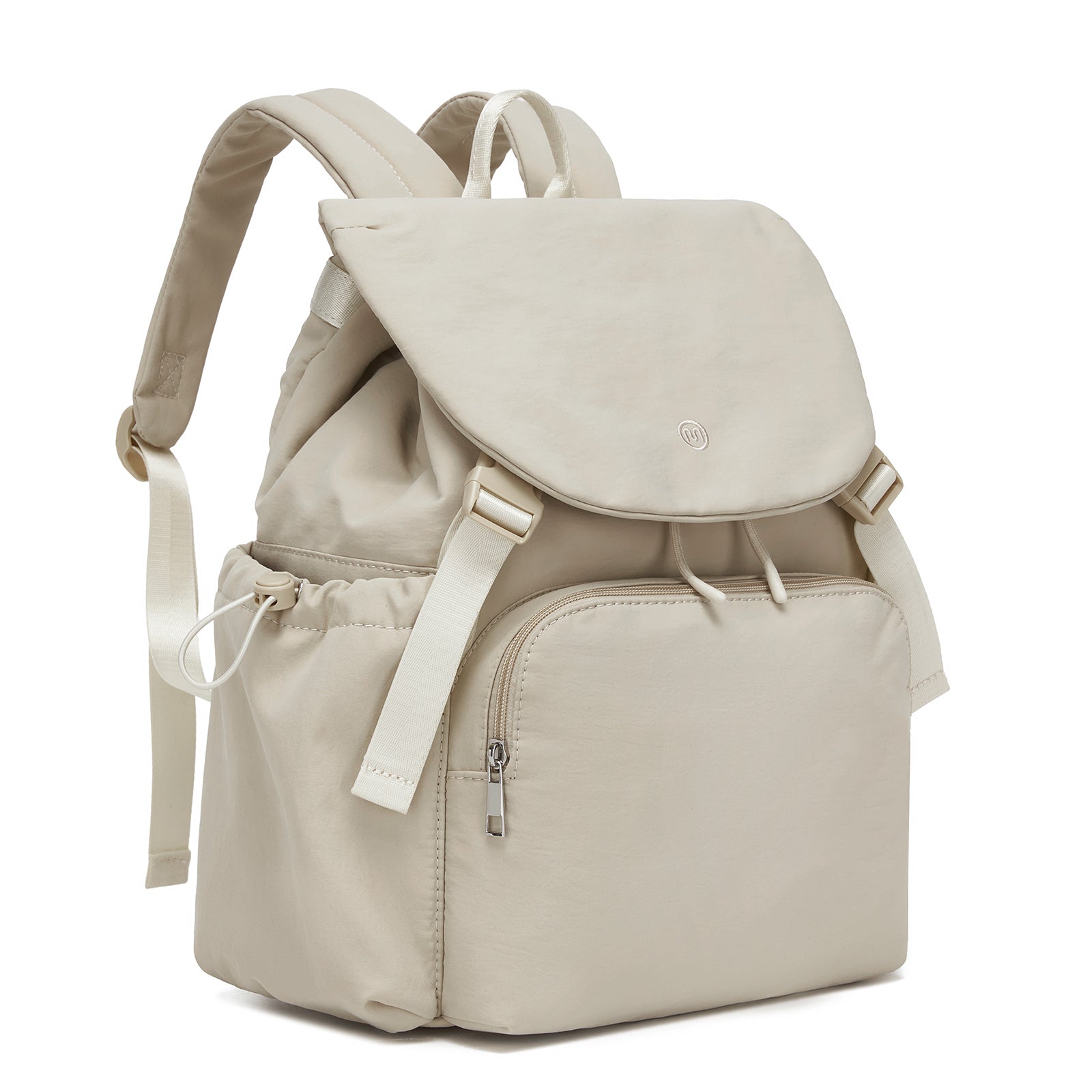 Miss Lulu Lightweight Nylon Drawstring Backpack – Casual Daily Rucksack with 13 Inch Laptop Sleeve for Travel & Commute - Beige