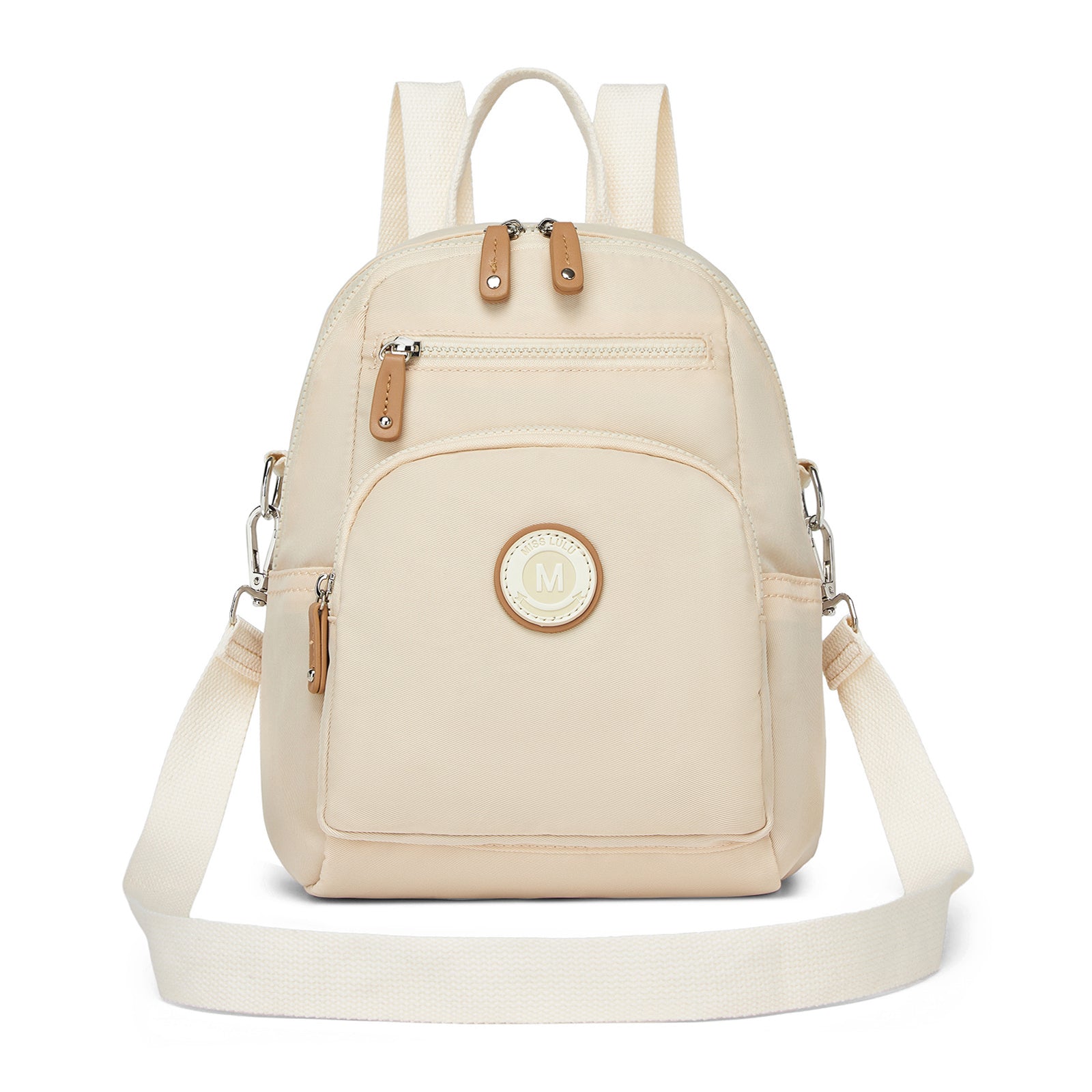 Miss Lulu 3-in-1 Convertible Backpack with Removable Long Strap - Wear as Backpack, Shoulder or Crossbody Bag - Beige