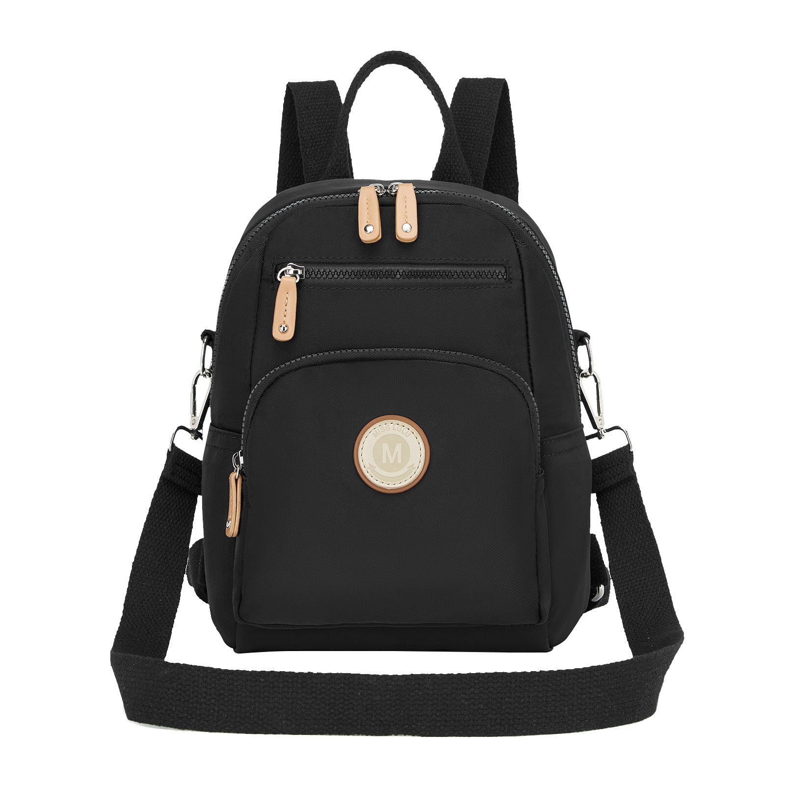 Miss Lulu 3-in-1 Convertible Backpack with Removable Long Strap - Wear as Backpack, Shoulder or Crossbody Bag - Black