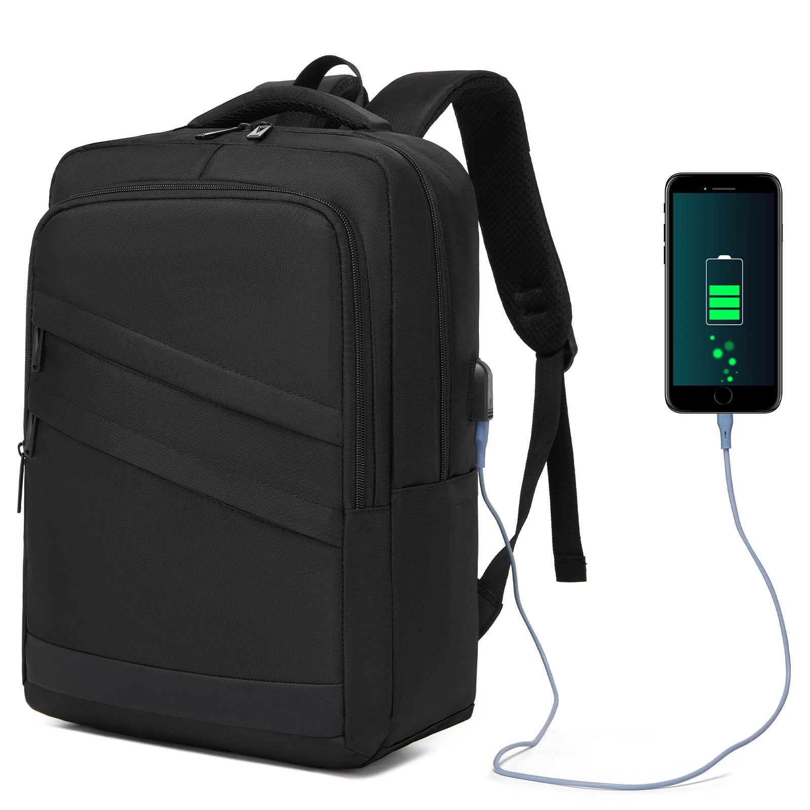 Premium Laptop Backpack, 15.6 Inch USB Charging Backpack with Padded Laptop Sleeve, Ideal for Work and Commuting - Black