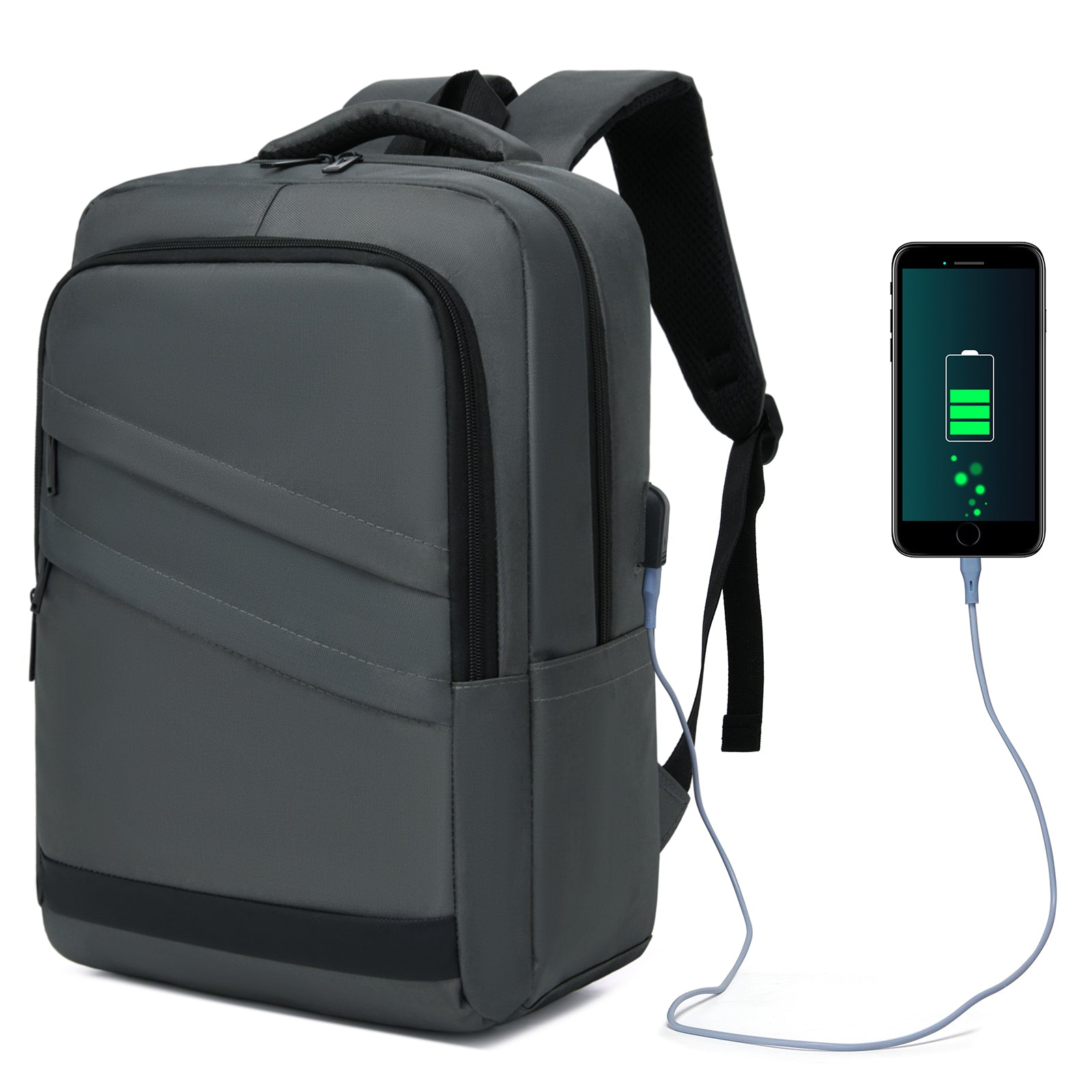 Premium Laptop Backpack, 15.6 Inch USB Charging Backpack with Padded Laptop Sleeve, Ideal for Work and Commuting - Grey