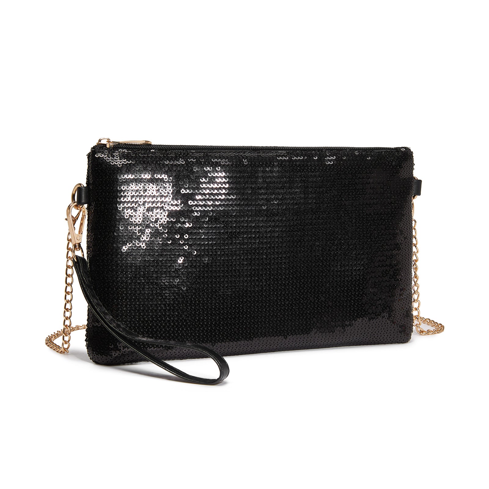 Glam Sparkle Sequin Evening Clutch-Sleek, Shimmering Wristlet & Crossbody - Black