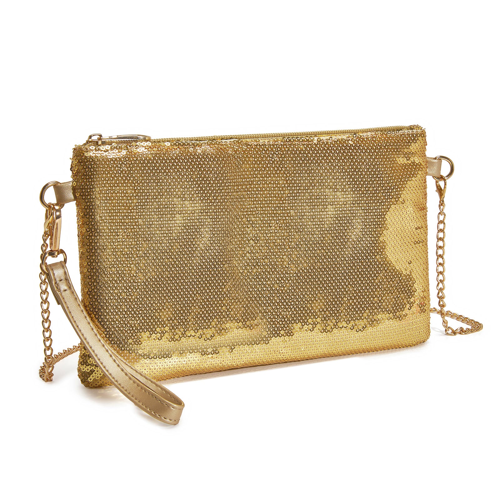 Glam Sparkle Sequin Evening Clutch-Sleek, Shimmering Wristlet & Crossbody - Gold
