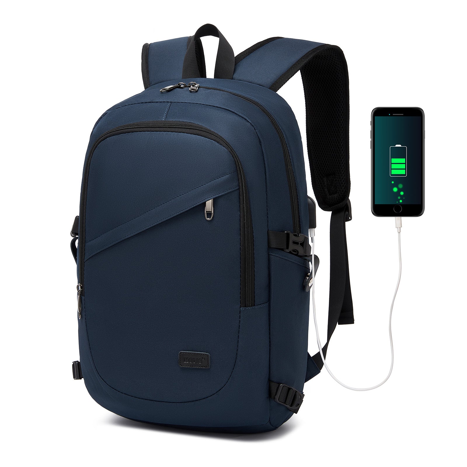 Kono Business Laptop Backpack with USB Charging Port - Dark Blue