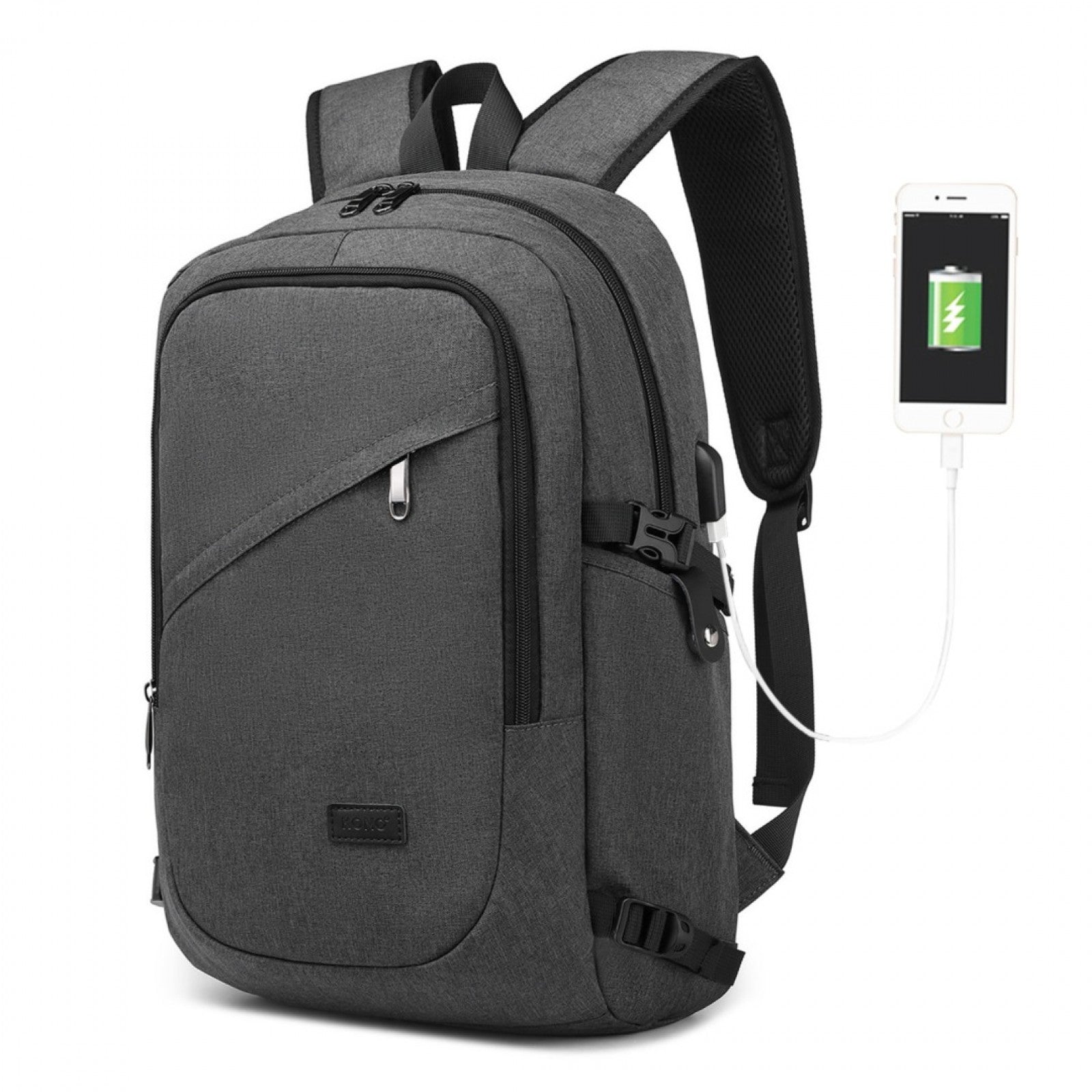 Kono Business Laptop Backpack with USB Charging Port - Dark Grey