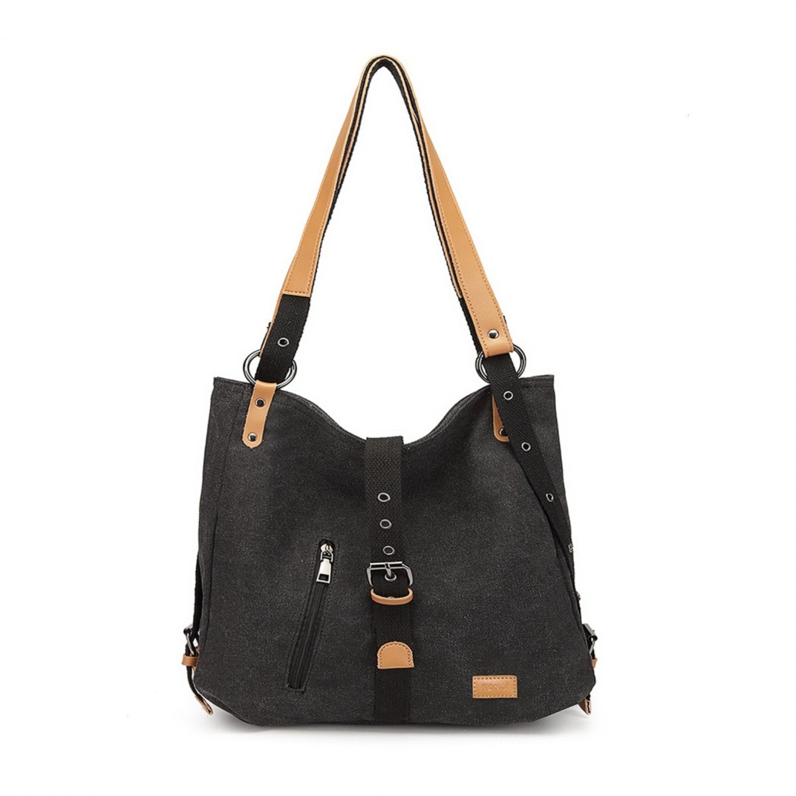 Kono Casual Canvas Dual-Use Bag Large Capacity Shoulder Bag and Backpack - Black