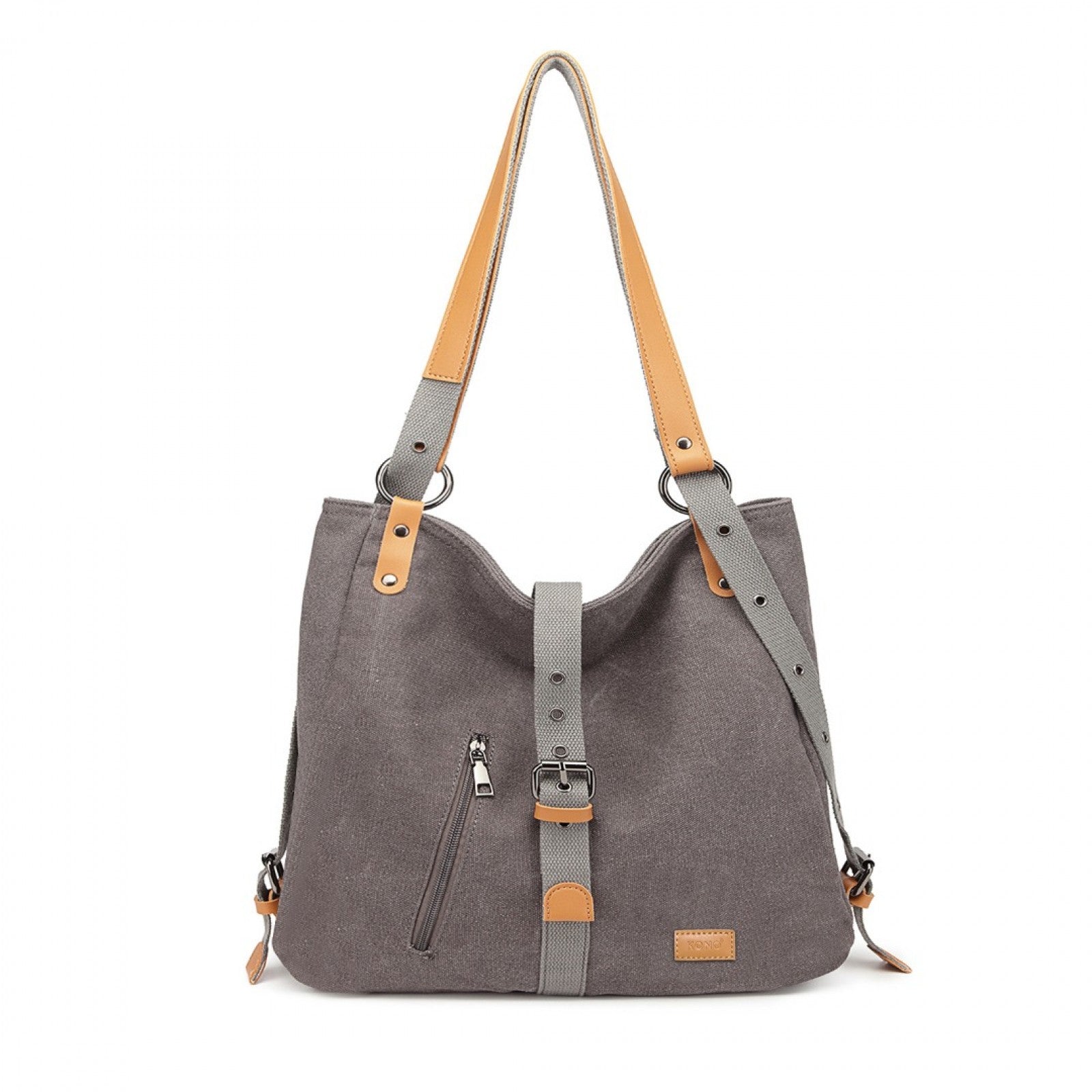 Kono Casual Canvas Dual-Use Bag Large Capacity Shoulder Bag and Backpack - Grey