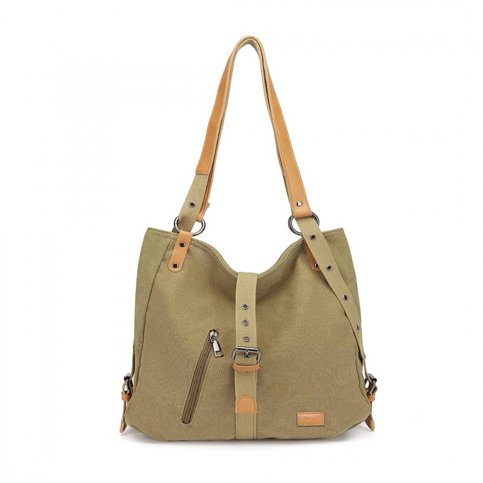 Kono Casual Canvas Dual-Use Bag Large Capacity Shoulder Bag and Backpack - Khaki