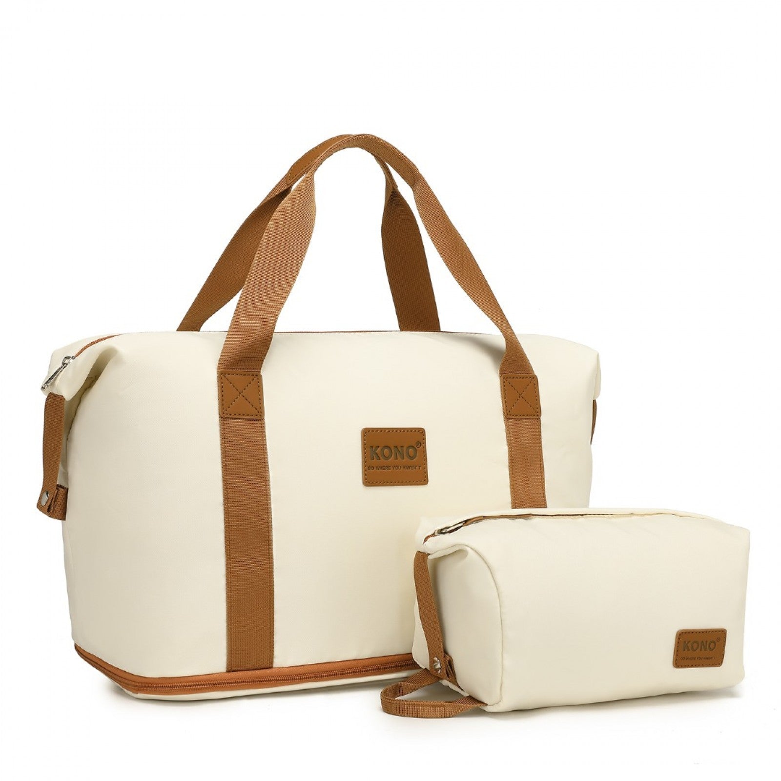 Kono Two Pieces Expandable Durable Waterproof Travel Duffel Bag Set - Beige And Brown