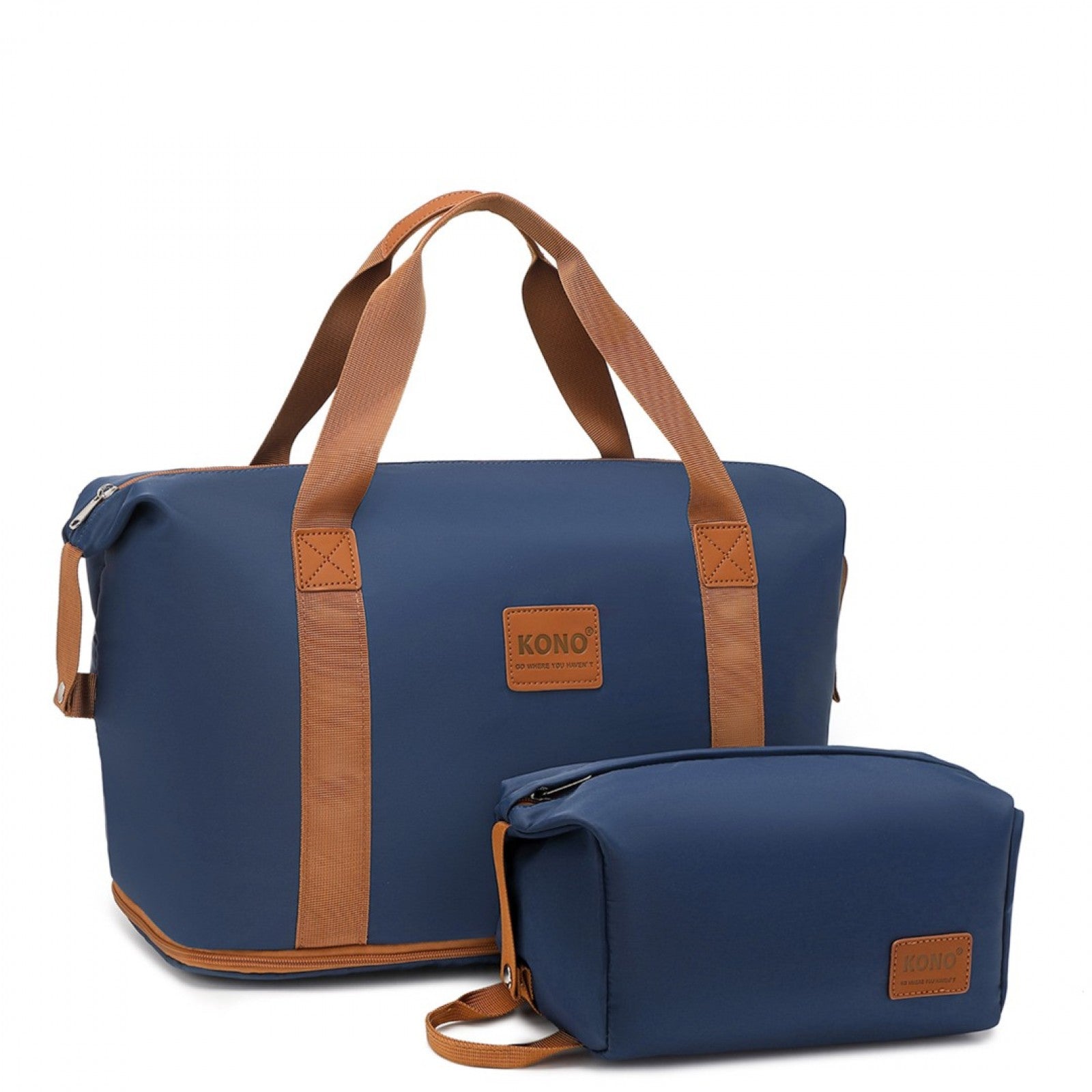 Kono Two Pieces Expandable Durable Waterproof Travel Duffel Bag Set - Navy And Brown