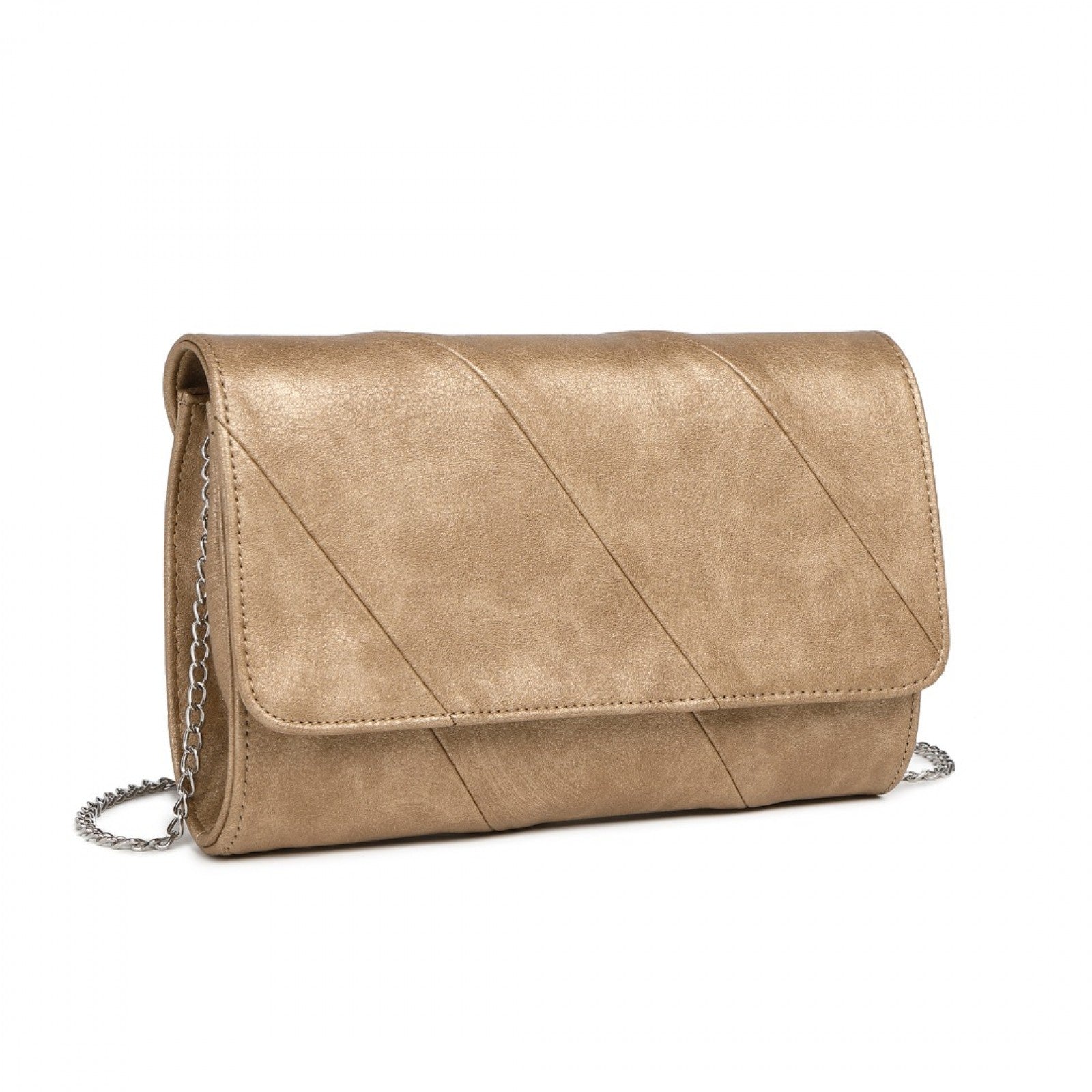 Miss Lulu Stylish Twill Clutch Leather Chain Evening Bag - Gold