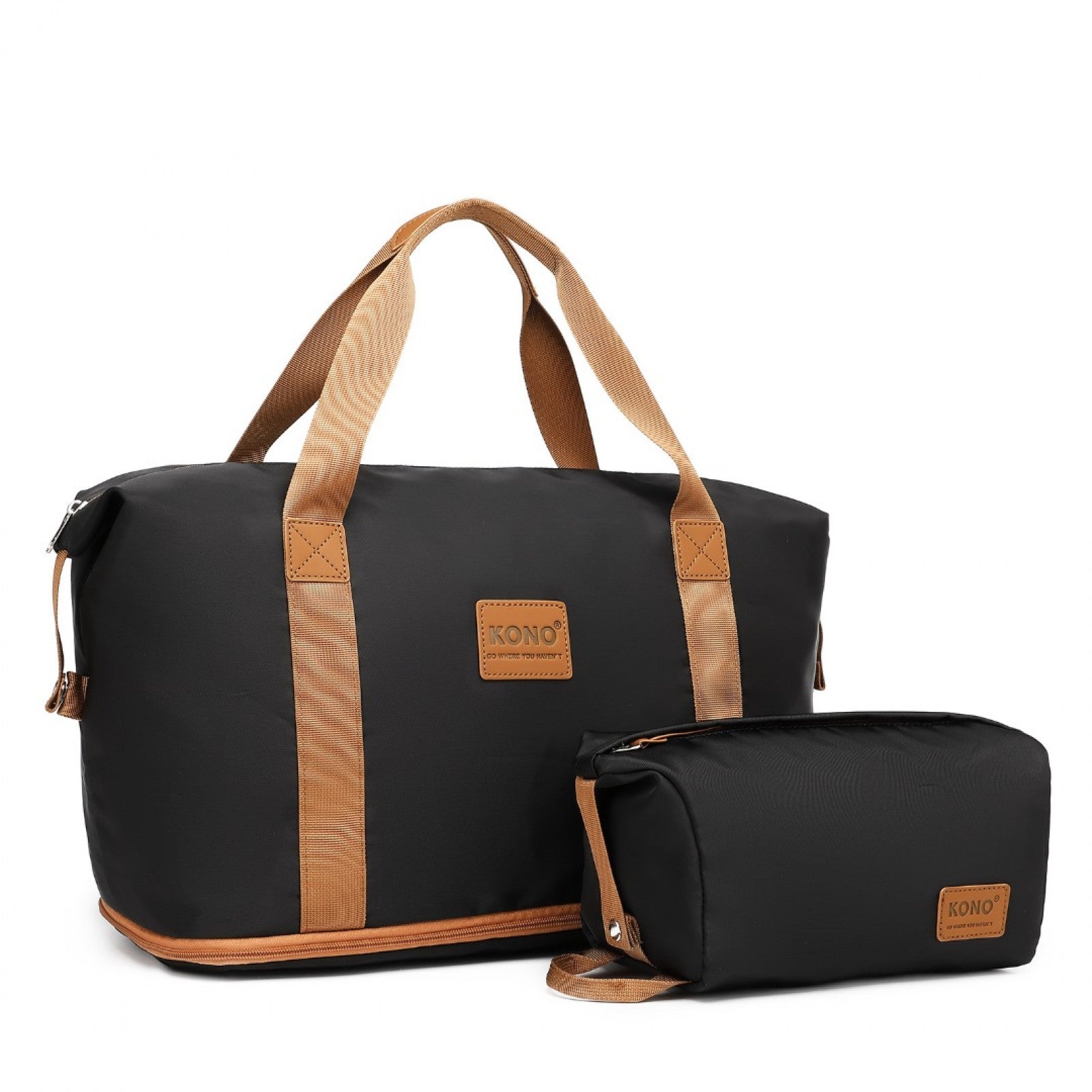 Kono Two Pieces Expandable Durable Waterproof Travel Duffel Bag Set - Black And Brown