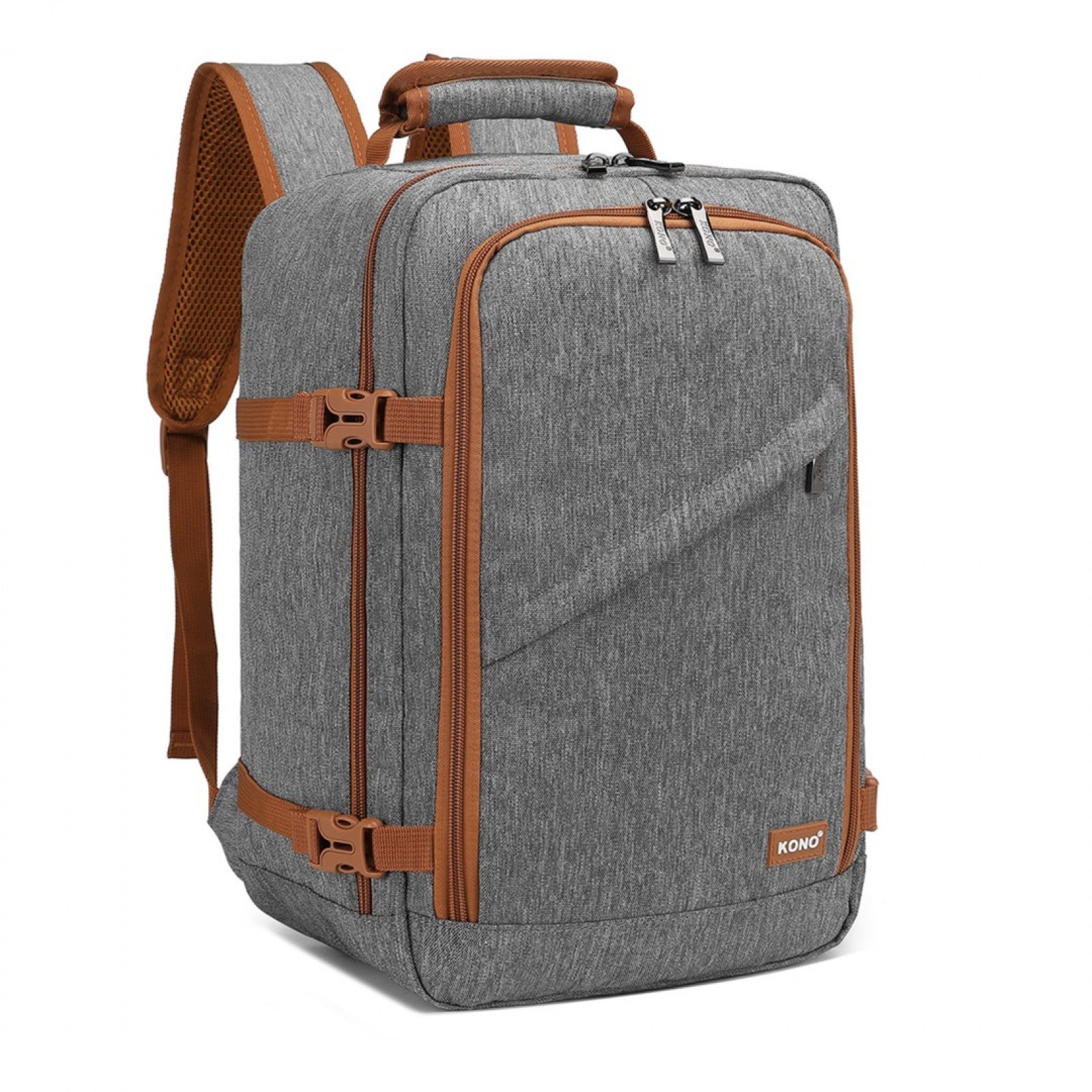 Kono Lightweight Cabin Bag Travel Business Backpack - Grey And Brown
