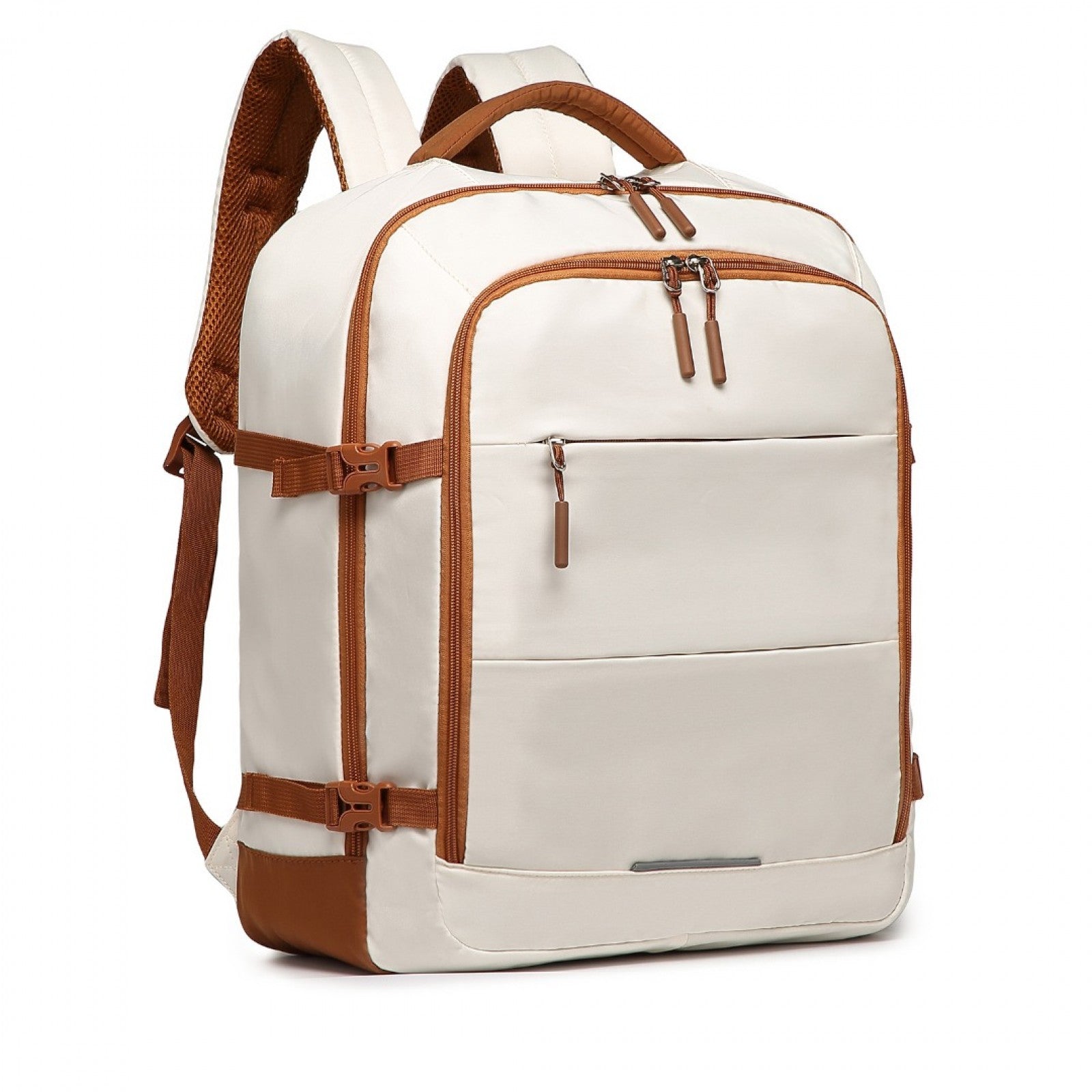 Kono Premium Carry-On Travel Backpack with Suitcase-Style Opening Multi-Level High-Capacity Cabin Bag - Beige And Brown