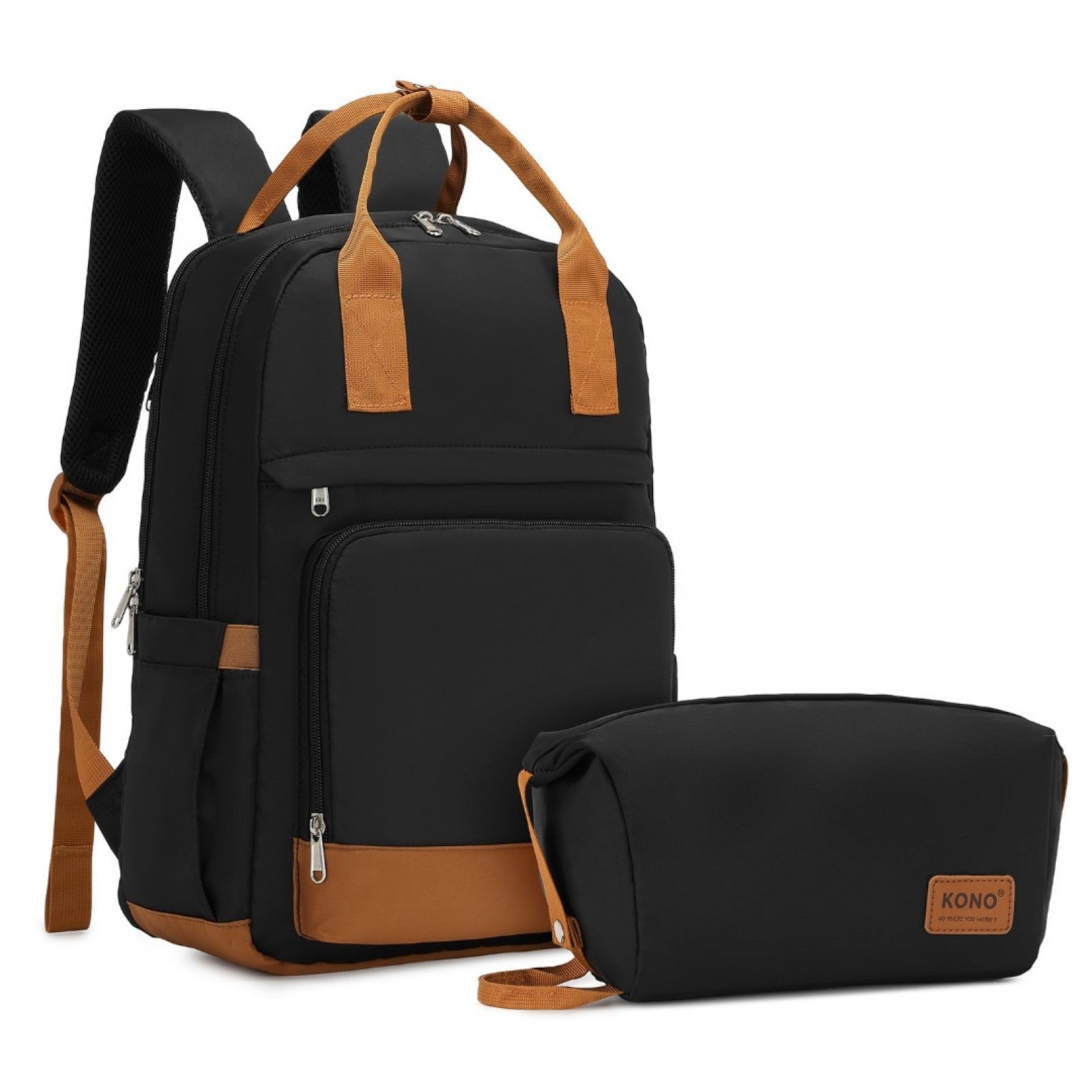 Kono Multi-Compartment Laptop Backpack with Type-C USB Charging Port and Small Pouch for Daily Commute and Travel - Black And Brown