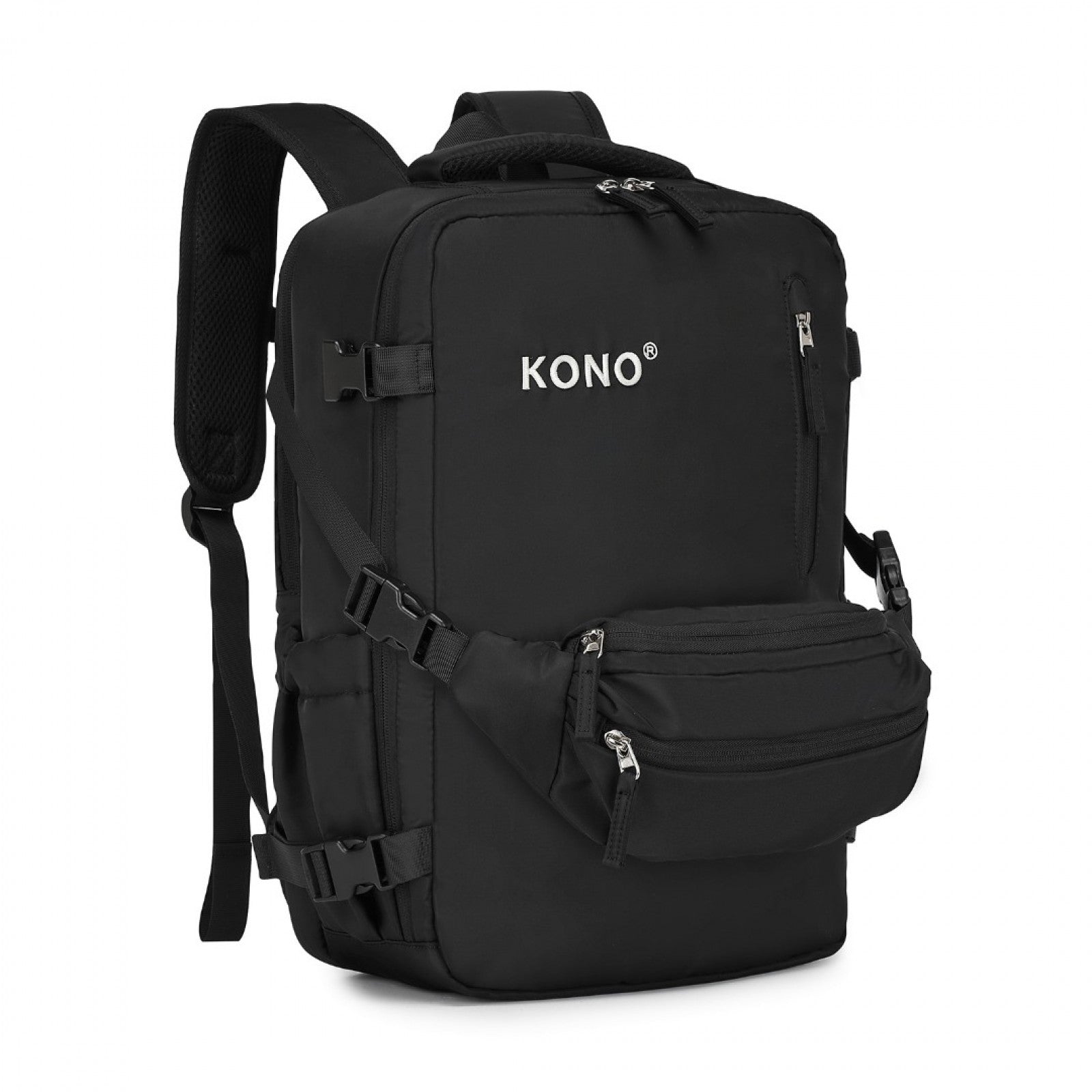Kono Ultimate Traveler's Backpack with Detachable Waist Pack and Integrated USB/Type-C Charging Ports - Black