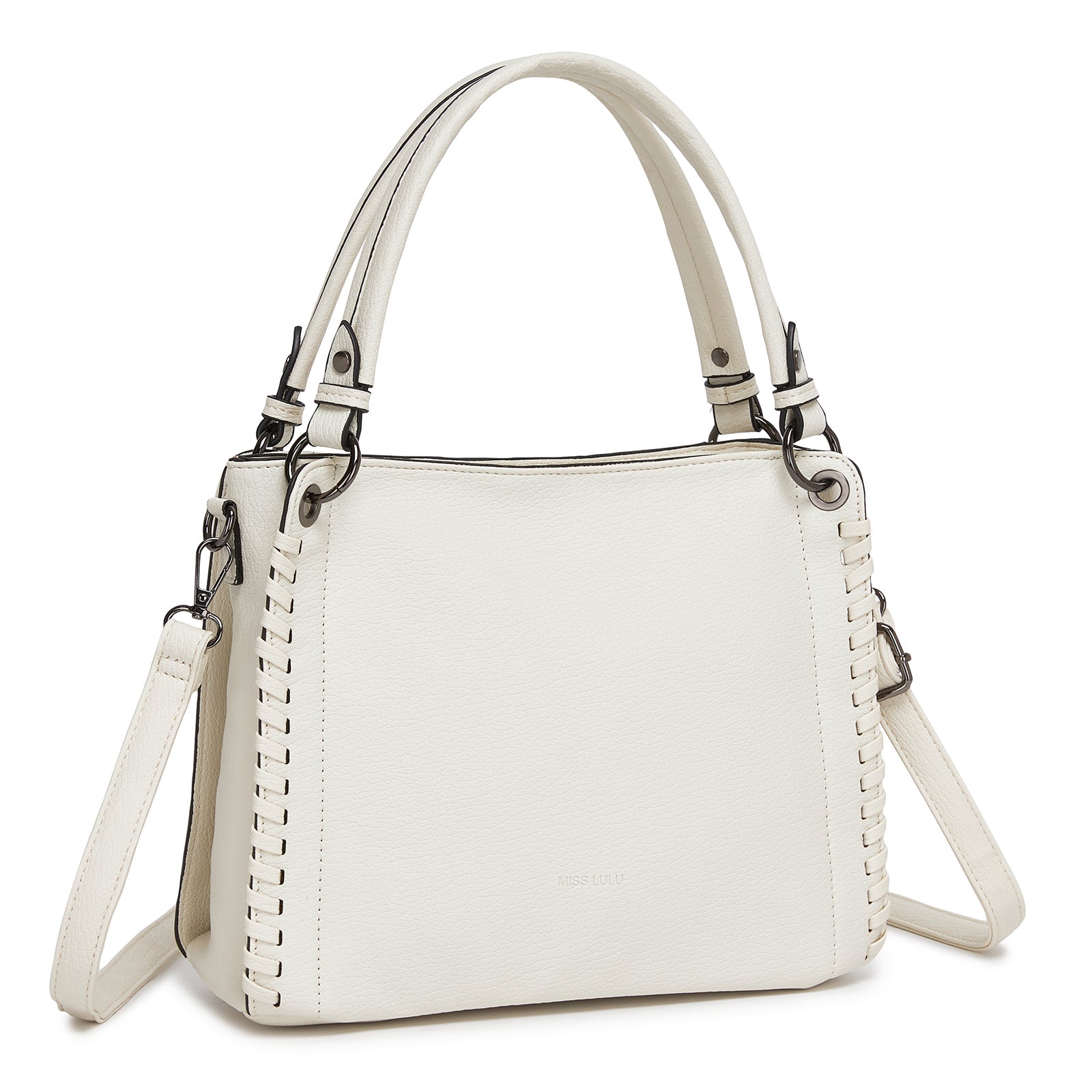 Miss Lulu Textured PU Leather Crossbody Handbag with Woven Accents for Women - Beige