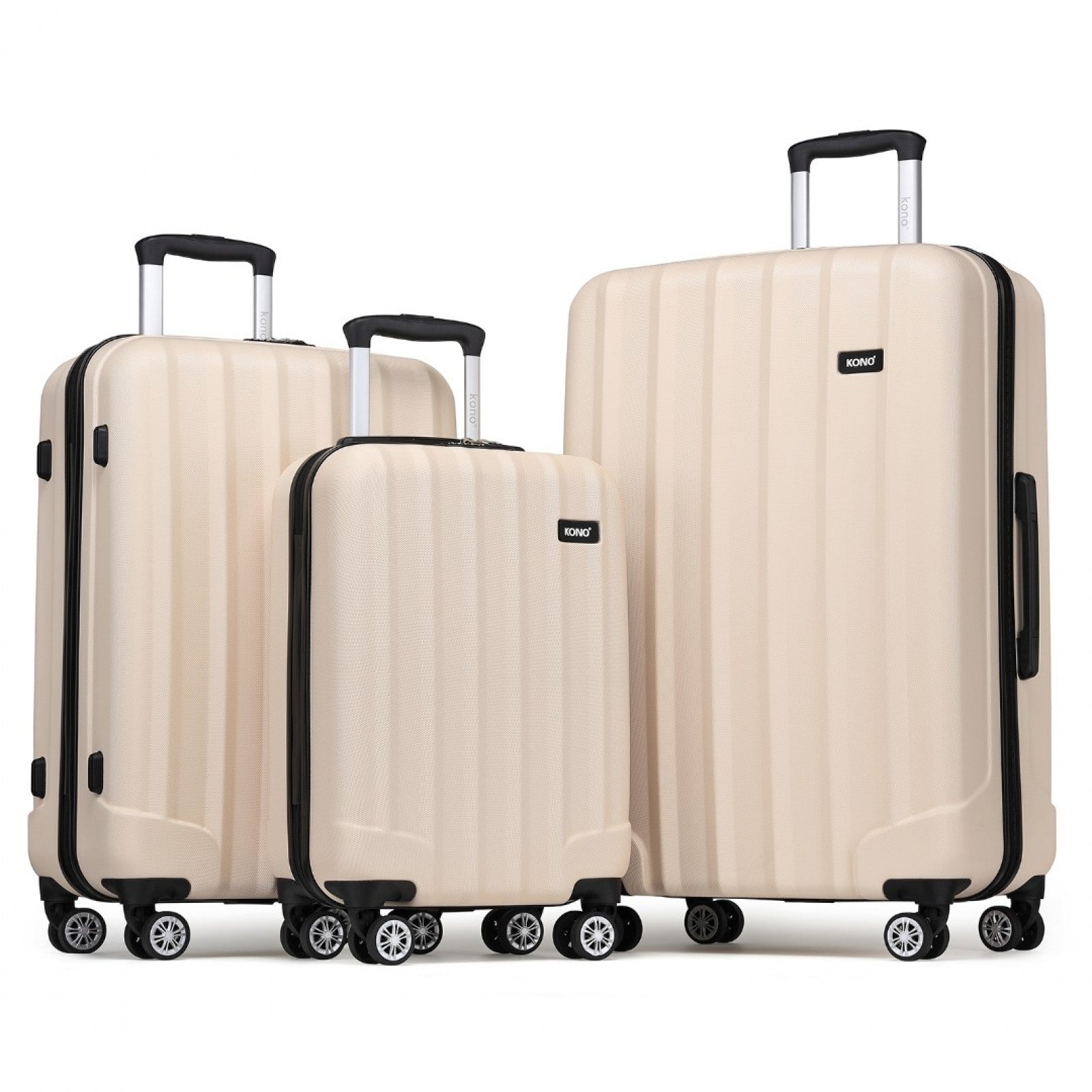 Kono 19/24/28 Inch 3 Piece Set Striped ABS+PC Hard Shell Luggage with 360-Degree Spinner Wheels - Beige