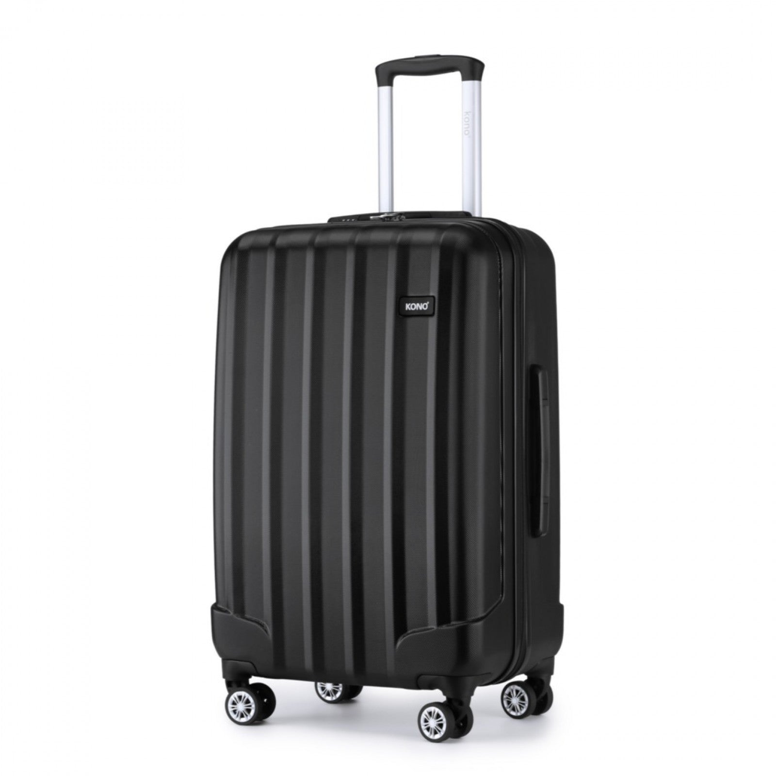 Kono 28 Inch Striped ABS+PC Hard Shell Luggage with 360-Degree Spinner Wheels - Black