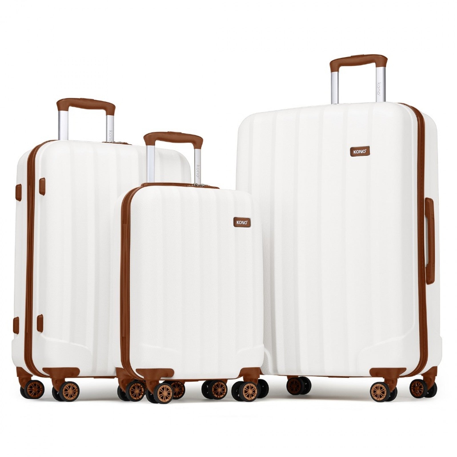 Kono 19/24/28 Inch 3 Piece Set Striped ABS+PC Hard Shell Luggage with 360-Degree Spinner Wheels - Cream