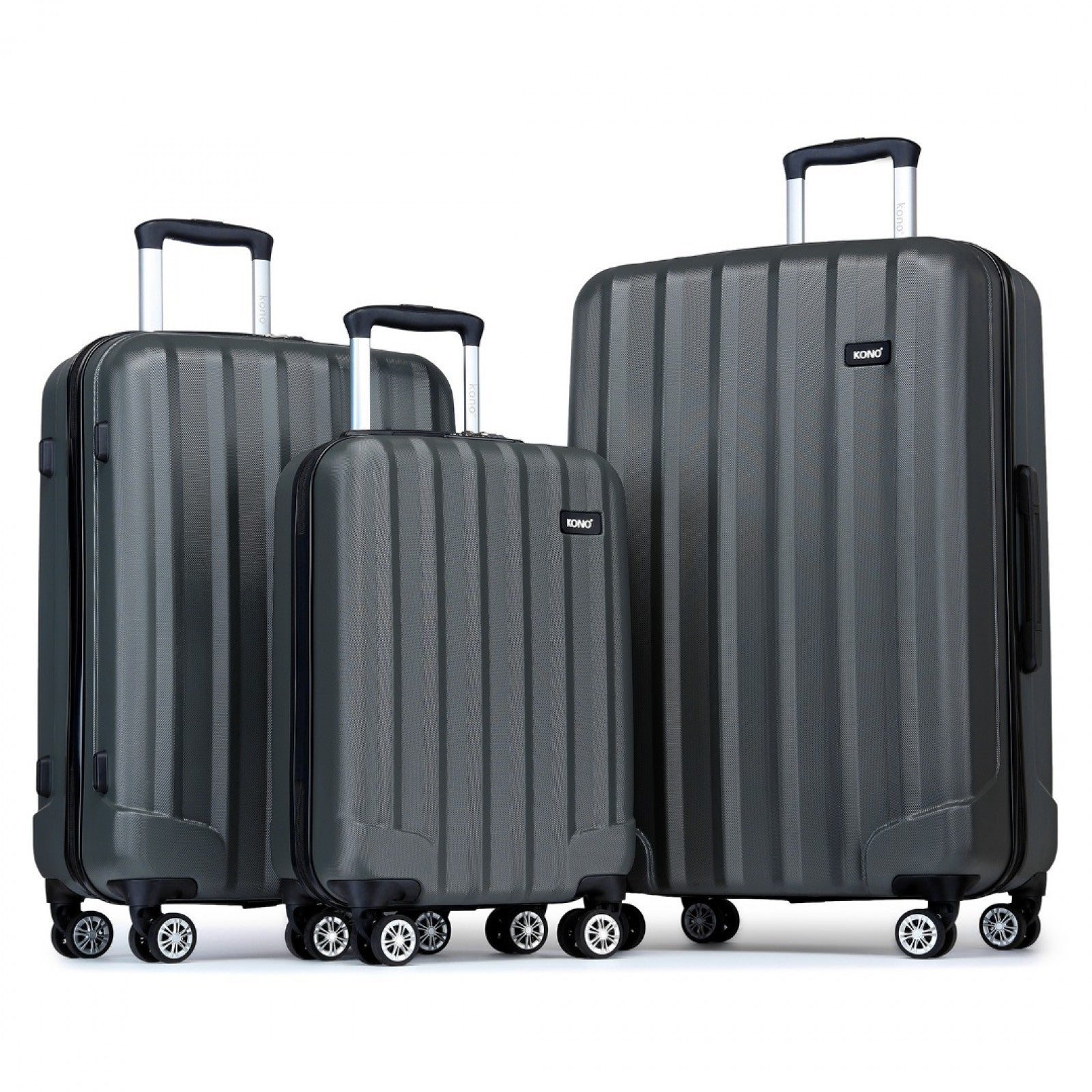 Kono 19/24/28 Inch 3 Piece Set Striped ABS+PC Hard Shell Luggage with 360-Degree Spinner Wheels - Grey