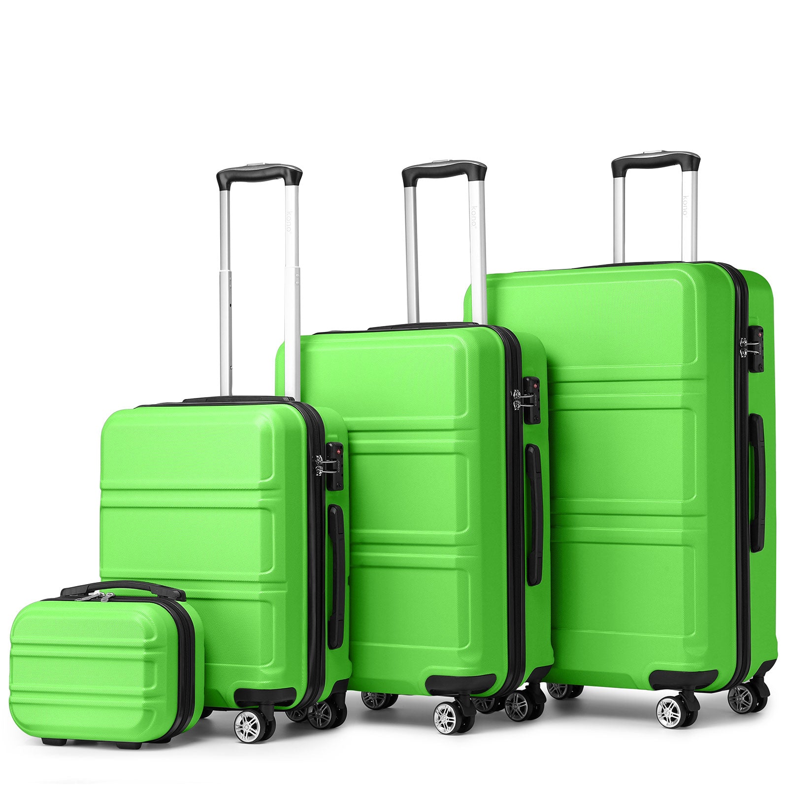 Kono ABS Sculpted Horizontal Design 4 Pcs Suitcase Set With Vanity Case - Green