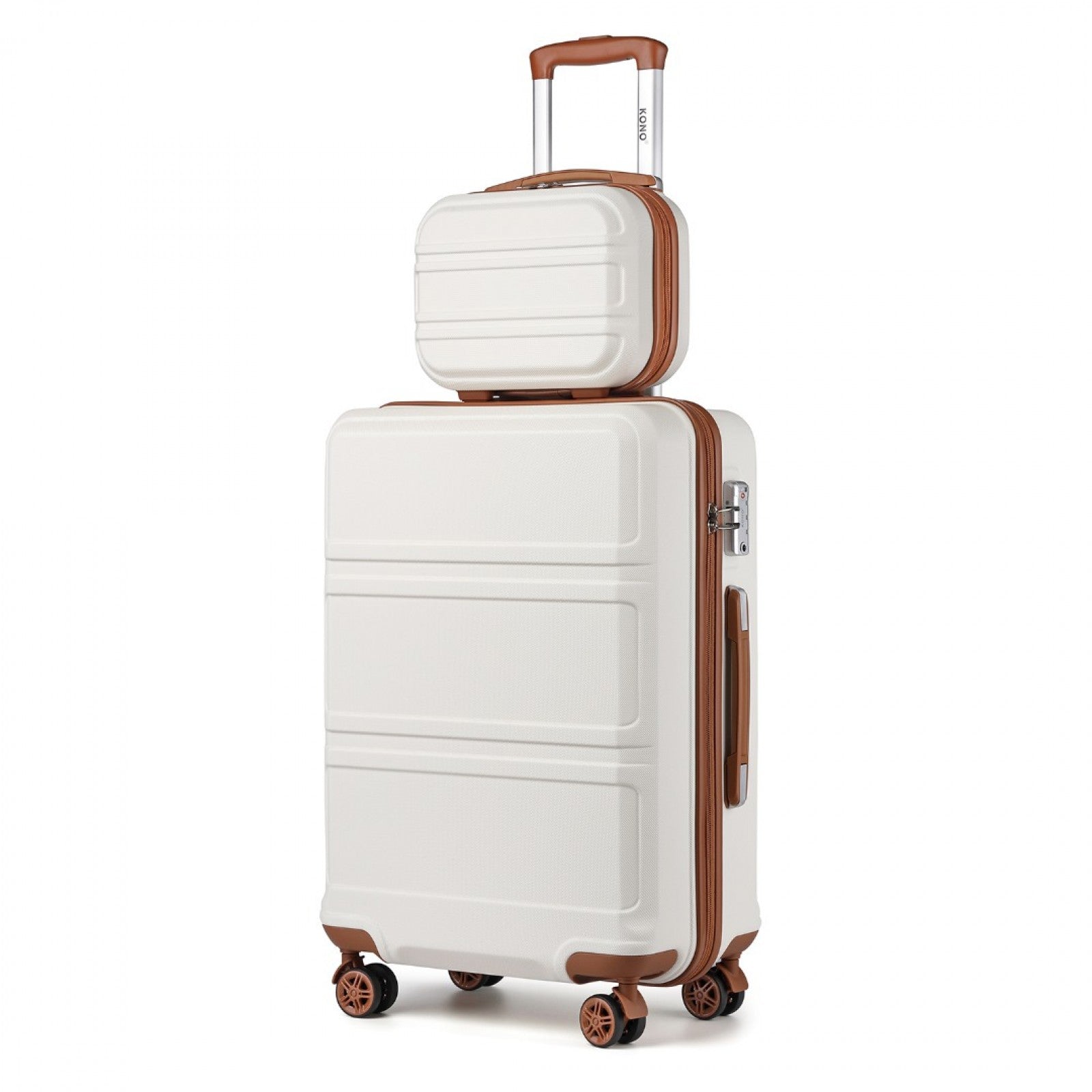 Kono ABS 4 Wheel Suitcase Set with Vanity Case - Cream