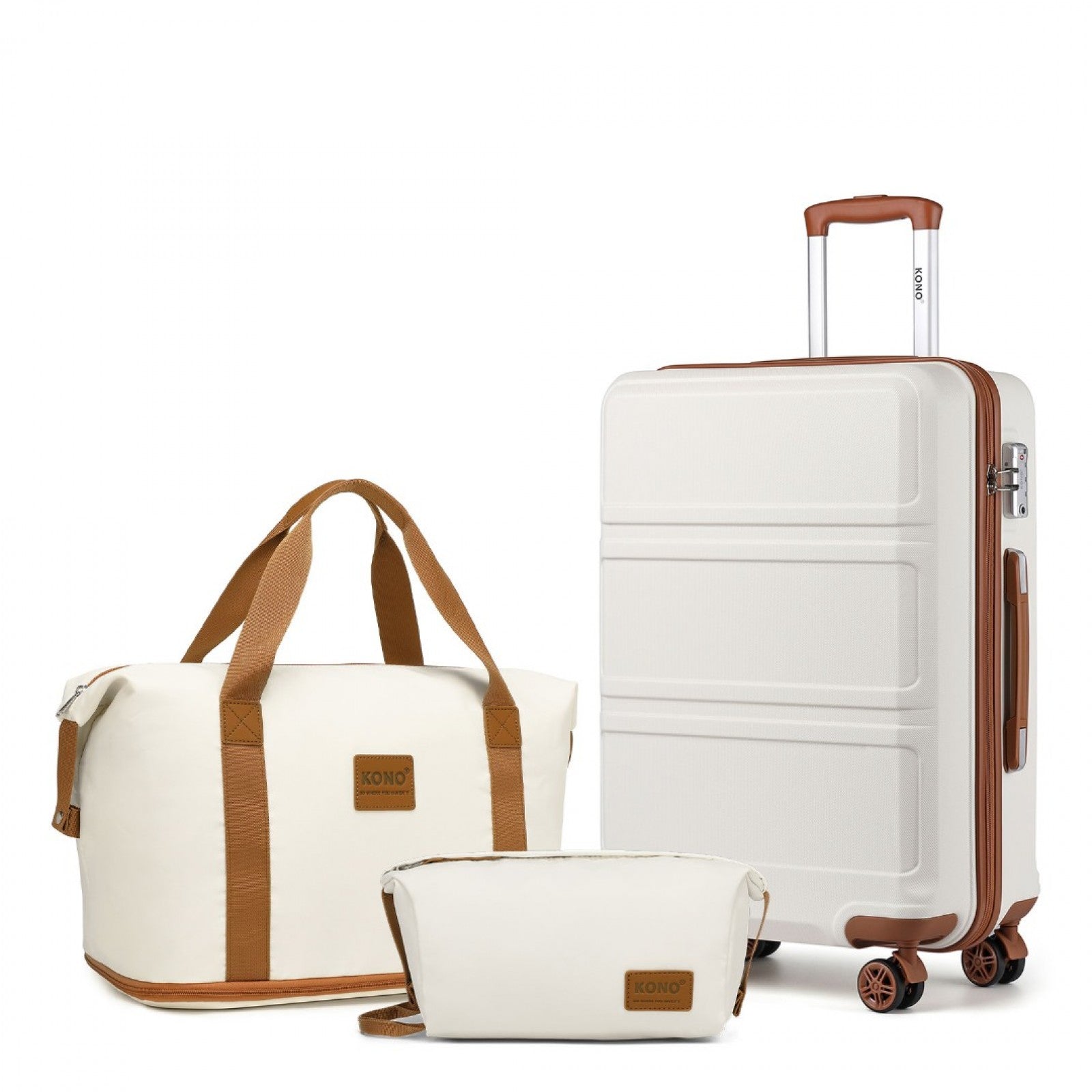 Kono ABS 20inch Suitcase With Weekend Bag And Toiletry Bag - Cream