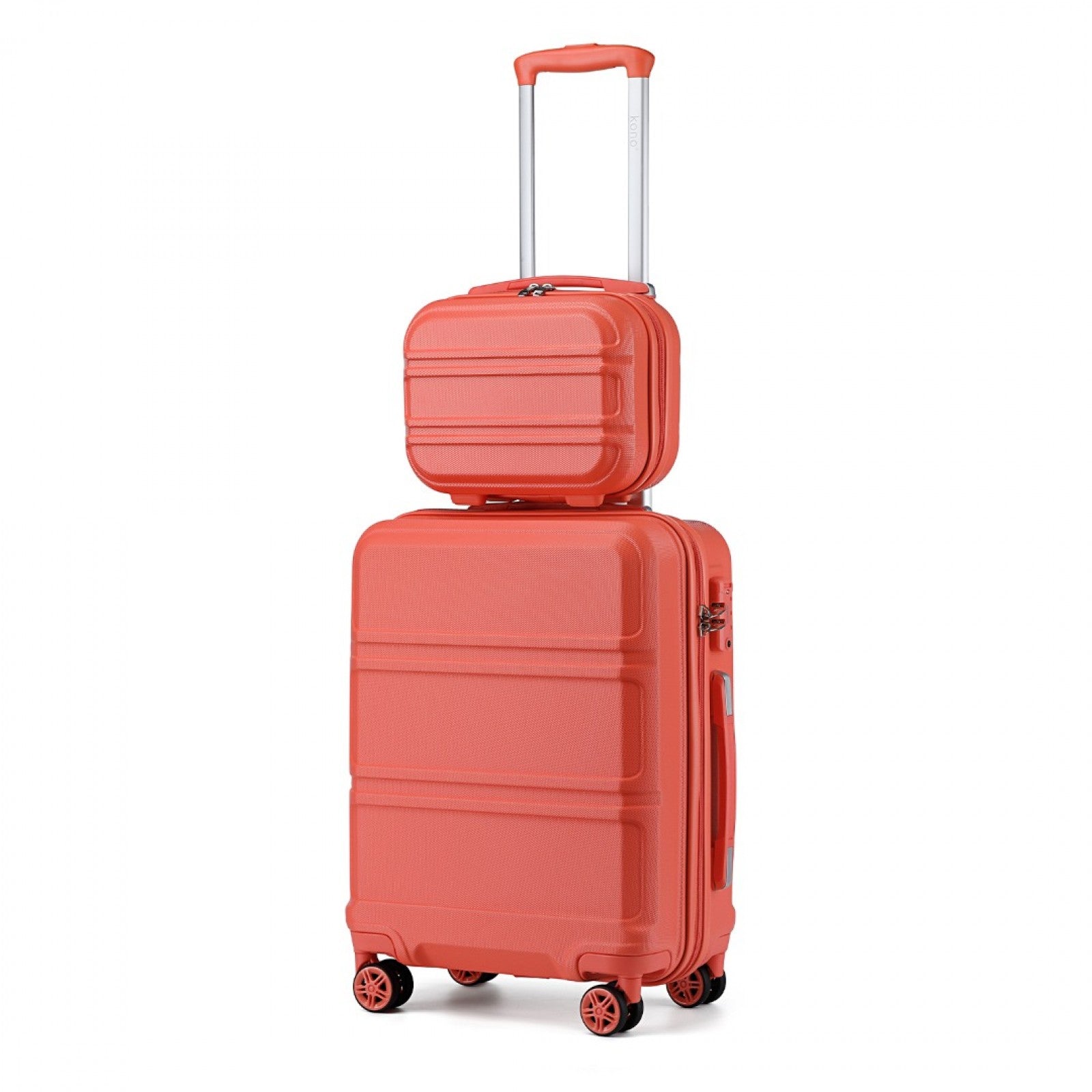 Kono ABS 4 Wheel Suitcase Set with Vanity Case - Coral
