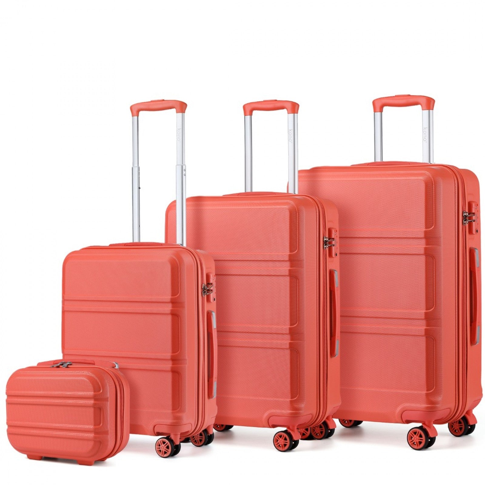 Kono ABS Sculpted Horizontal Design 4 Pcs Suitcase Set With Vanity Case - Coral