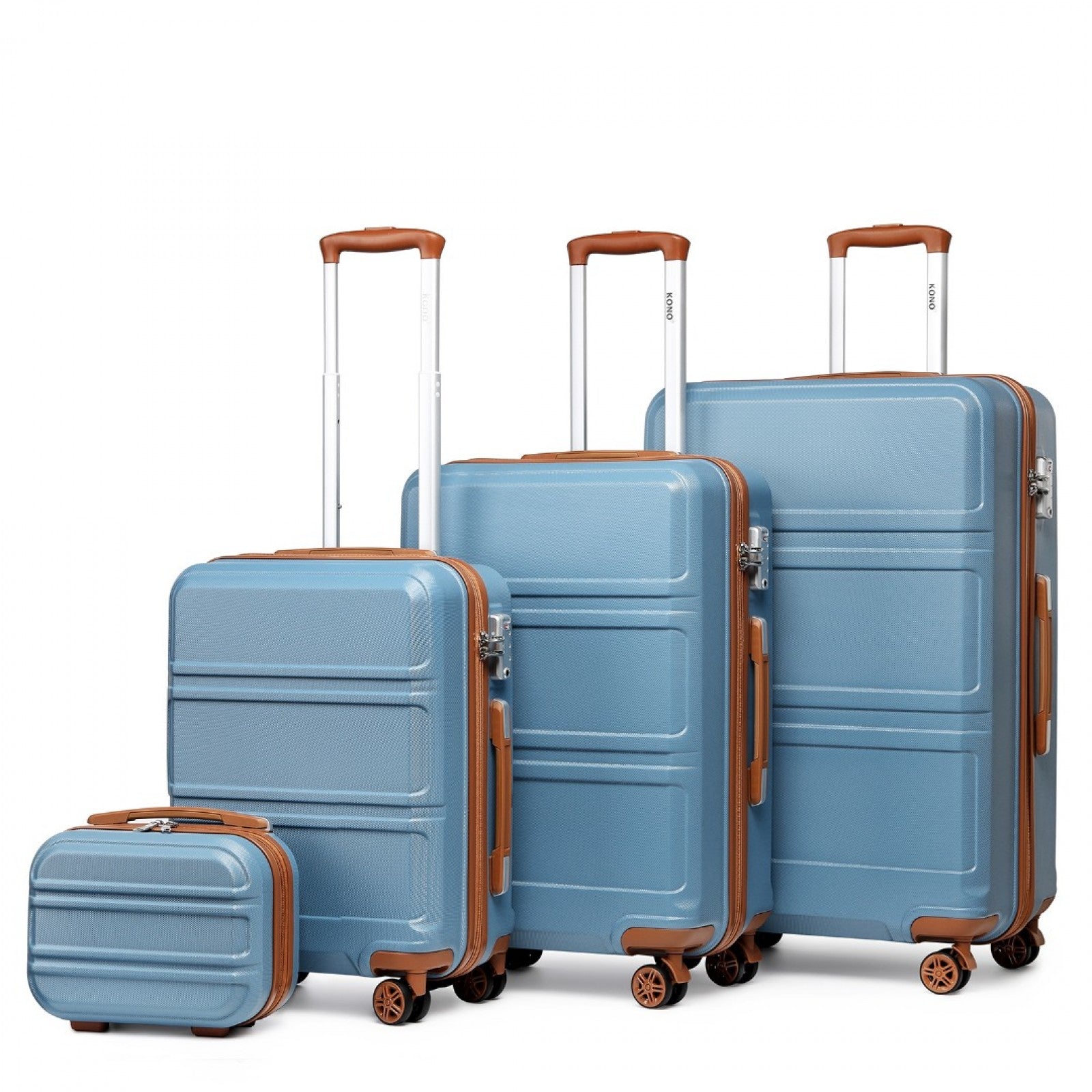 Kono ABS Sculpted Horizontal Design 4 Pcs Suitcase Set With Vanity Case - Grayish Blue And Brown