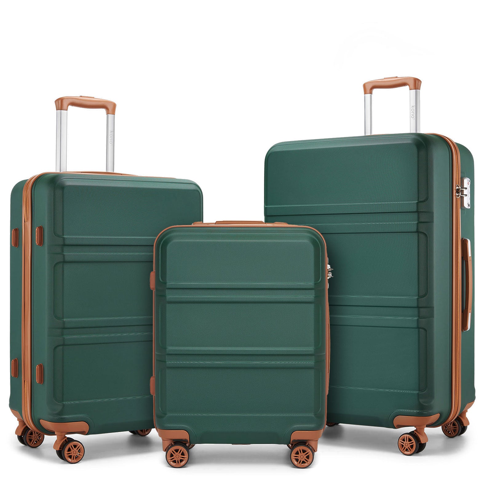 Kono ABS Sculpted Horizontal Design 3 Piece Suitcase Set - Green And Brown