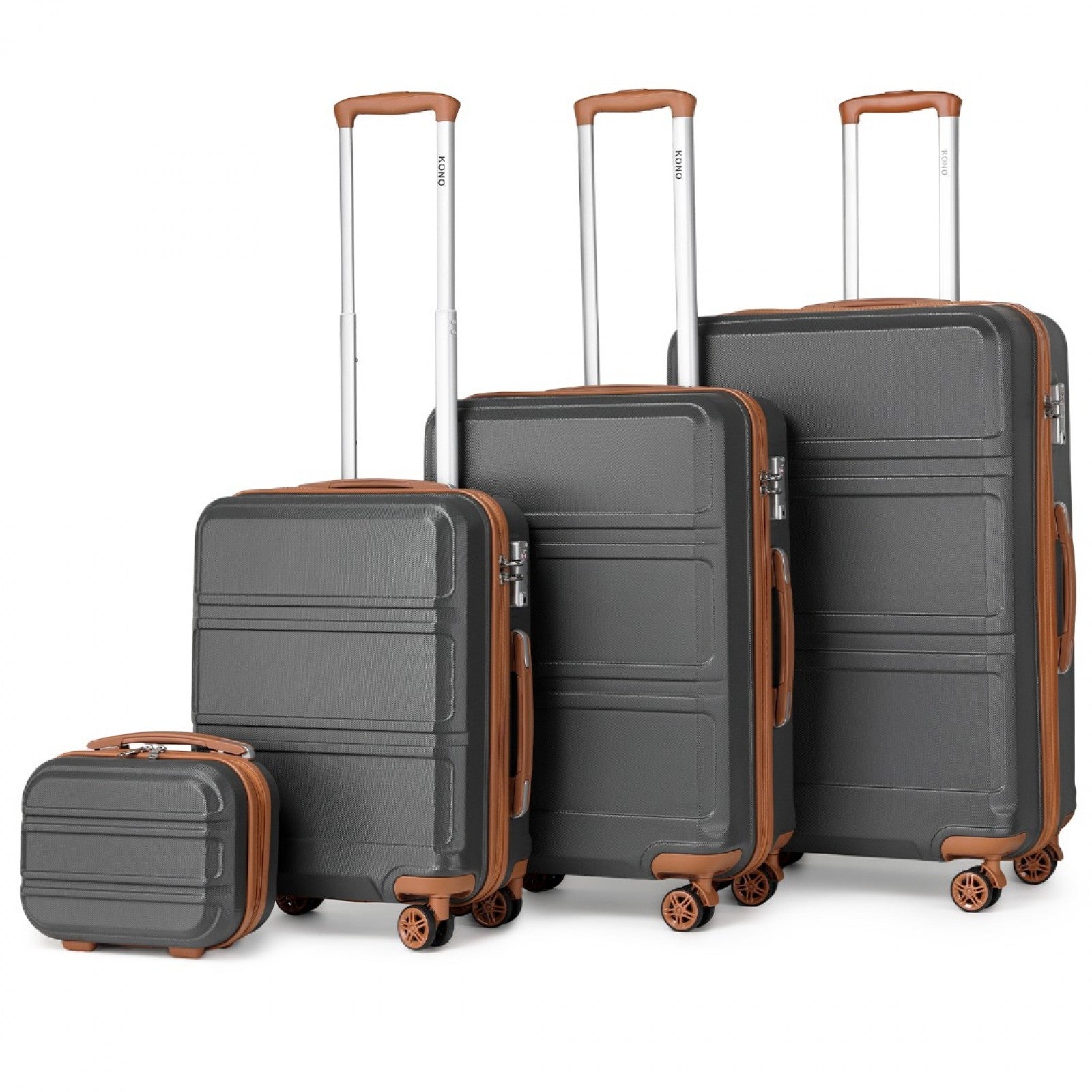 Kono ABS Sculpted Horizontal Design 4 Pcs Suitcase Set With Vanity Case - Grey And Brown