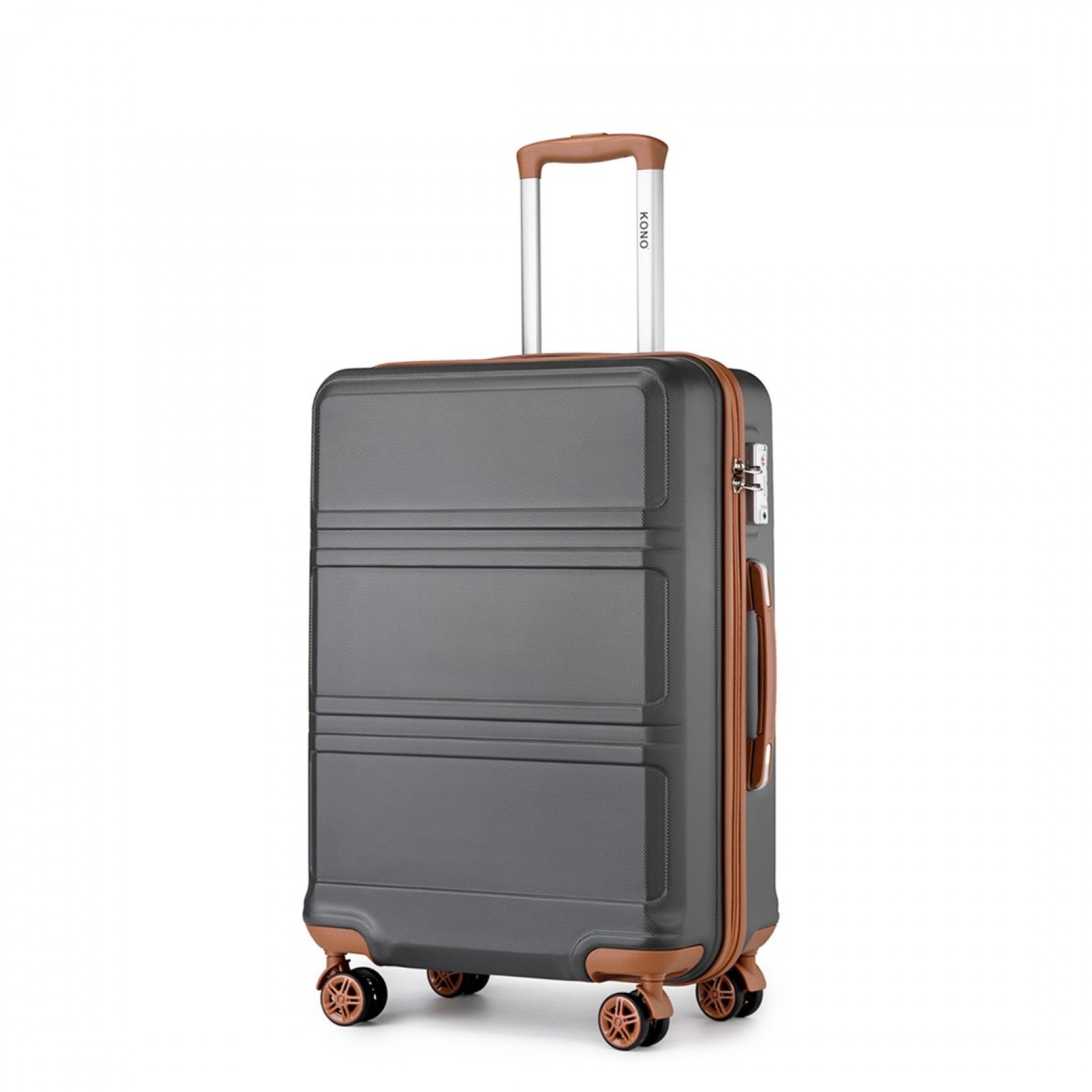 Kono ABS 24 Inch Sculpted Horizontal Design Suitcase - Grey And Brown