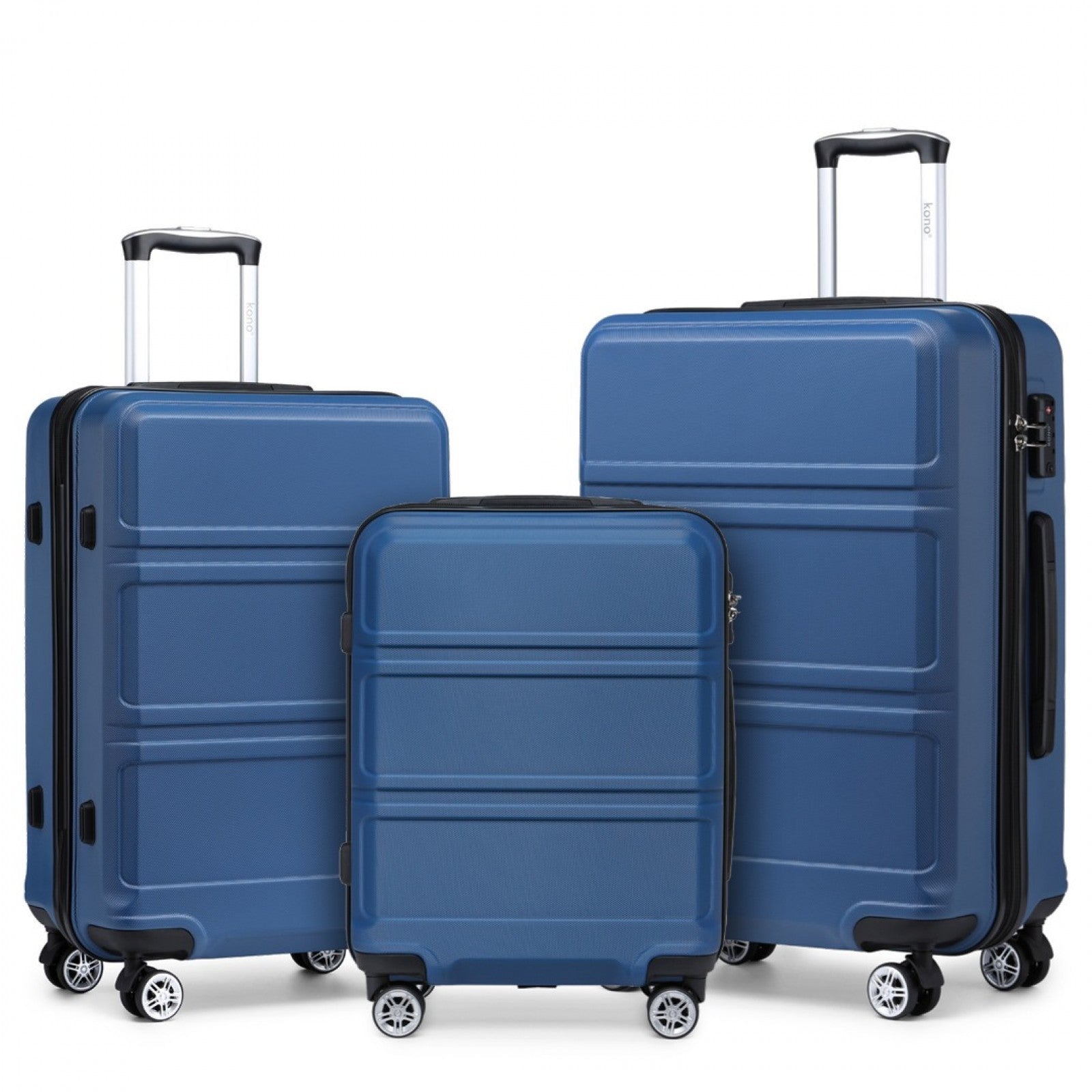 Kono ABS Sculpted Horizontal Design 3 Piece Suitcase Set - Navy Blue