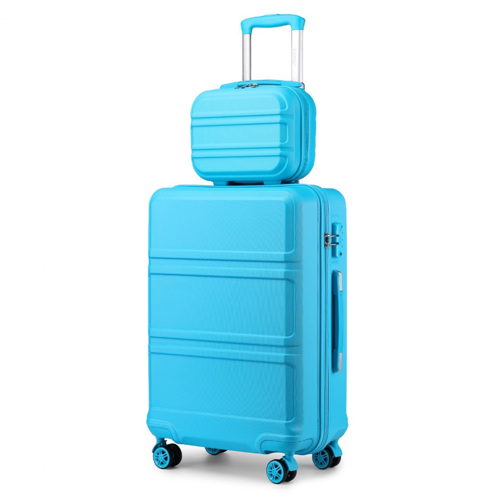 Kono ABS 4 Wheel Suitcase Set with Vanity Case - Blue