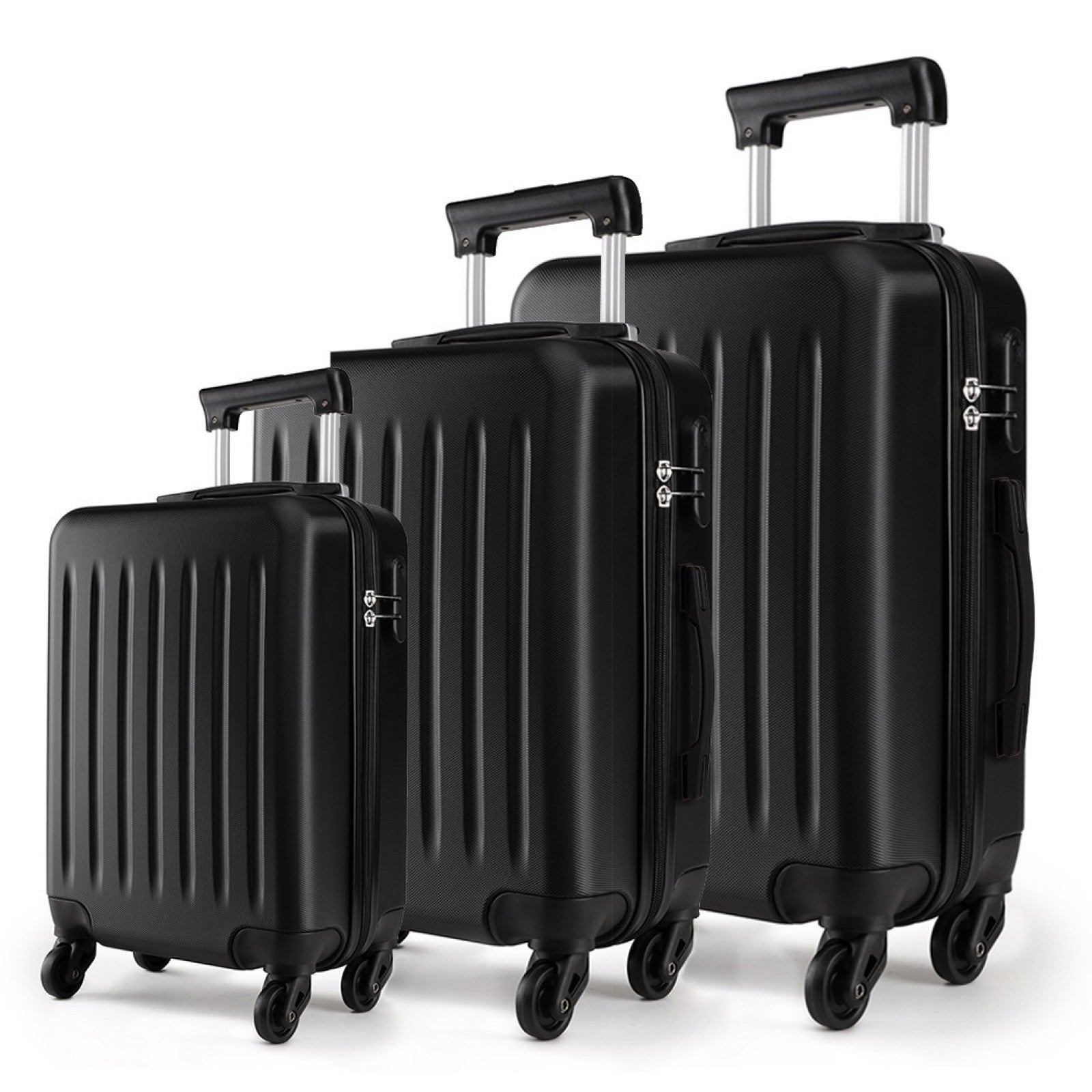 Kono 19-24-28 Inch ABS Hard Shell Luggage 4 Wheel Spinner Suitcase Set - Black