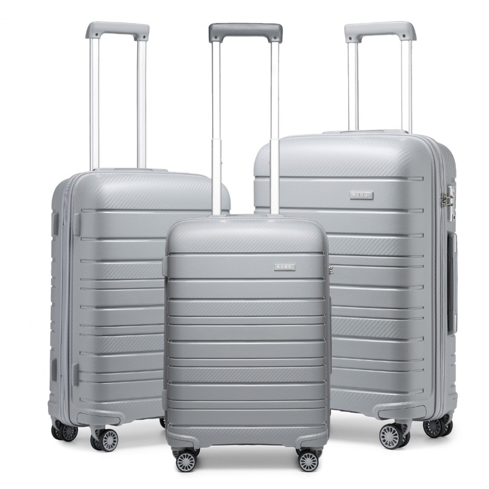 Kono Multi Texture Hard Shell PP Suitcase 3 Pieces Set - Classic Collection - Grey
