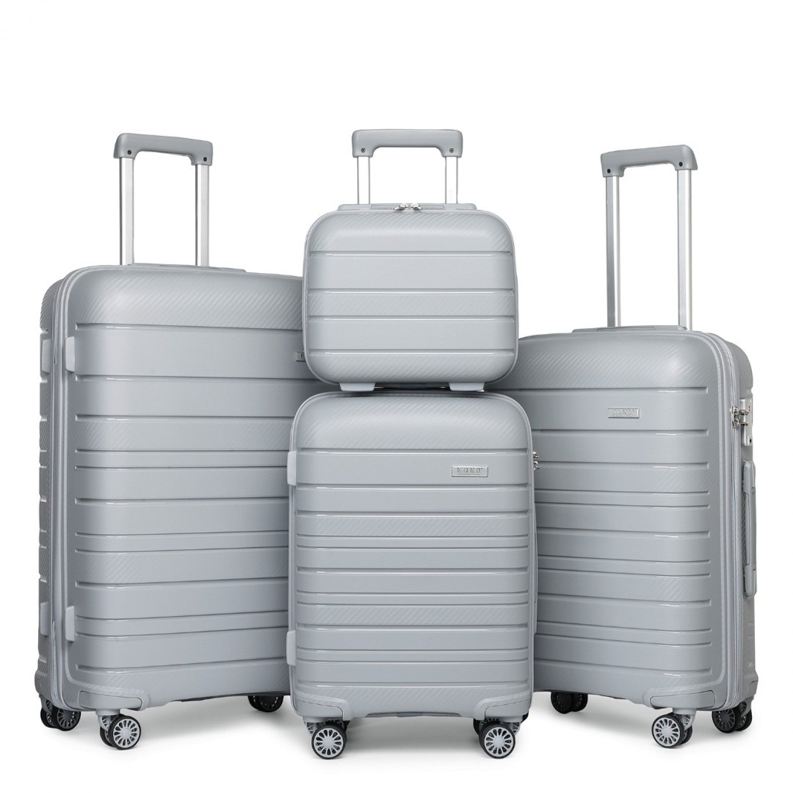 Kono Multi Texture Hard Shell PP Suitcase With TSA Lock And Vanity Case 4 Pieces Set - Classic Collection - Grey