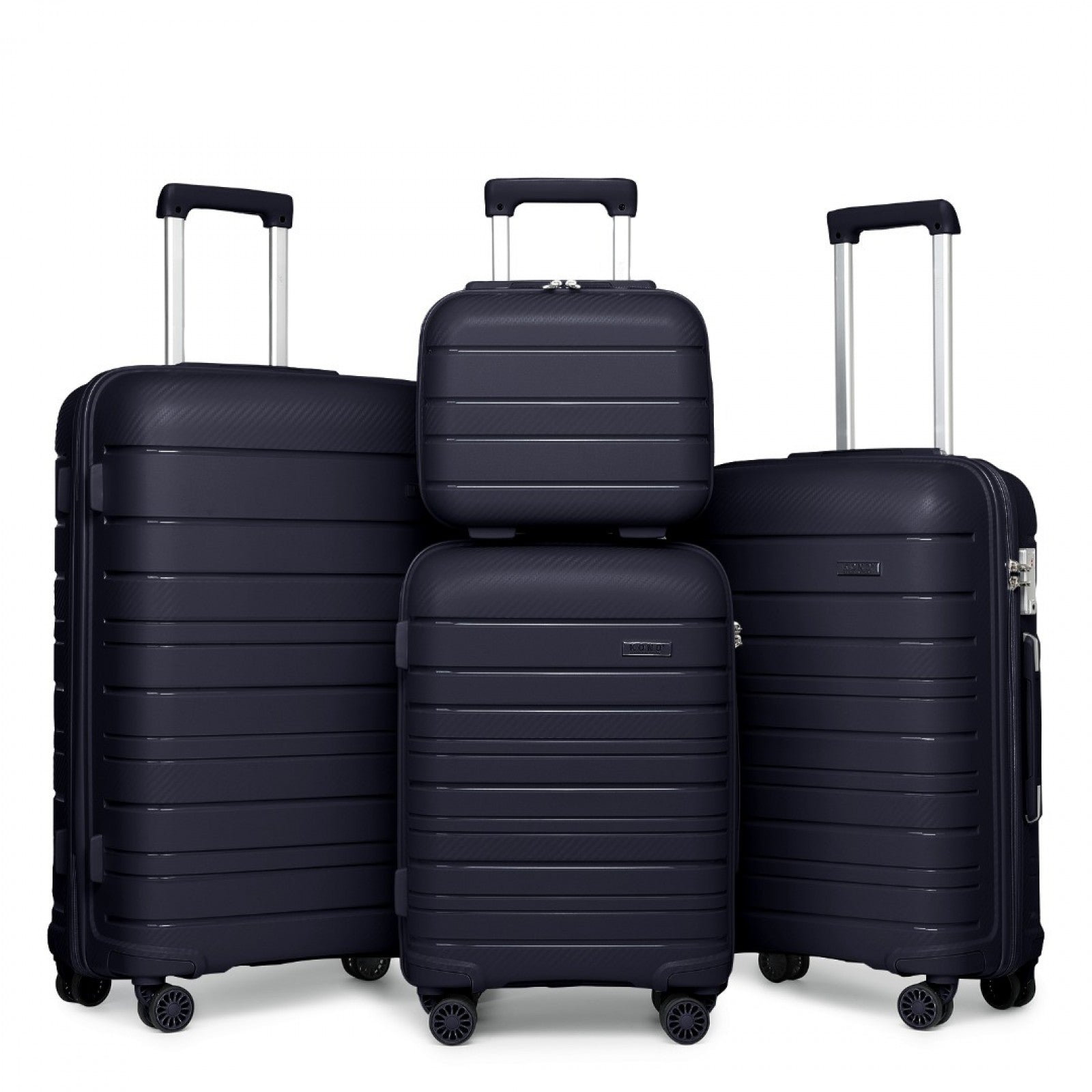 Kono Multi Texture Hard Shell PP Suitcase With TSA Lock And Vanity Case 4 Pieces Set - Classic Collection - Navy