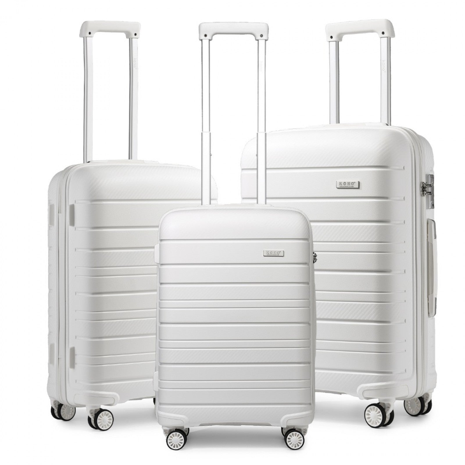 Kono Multi Texture Hard Shell PP Suitcase 3 Pieces Set - Classic Collection - White
