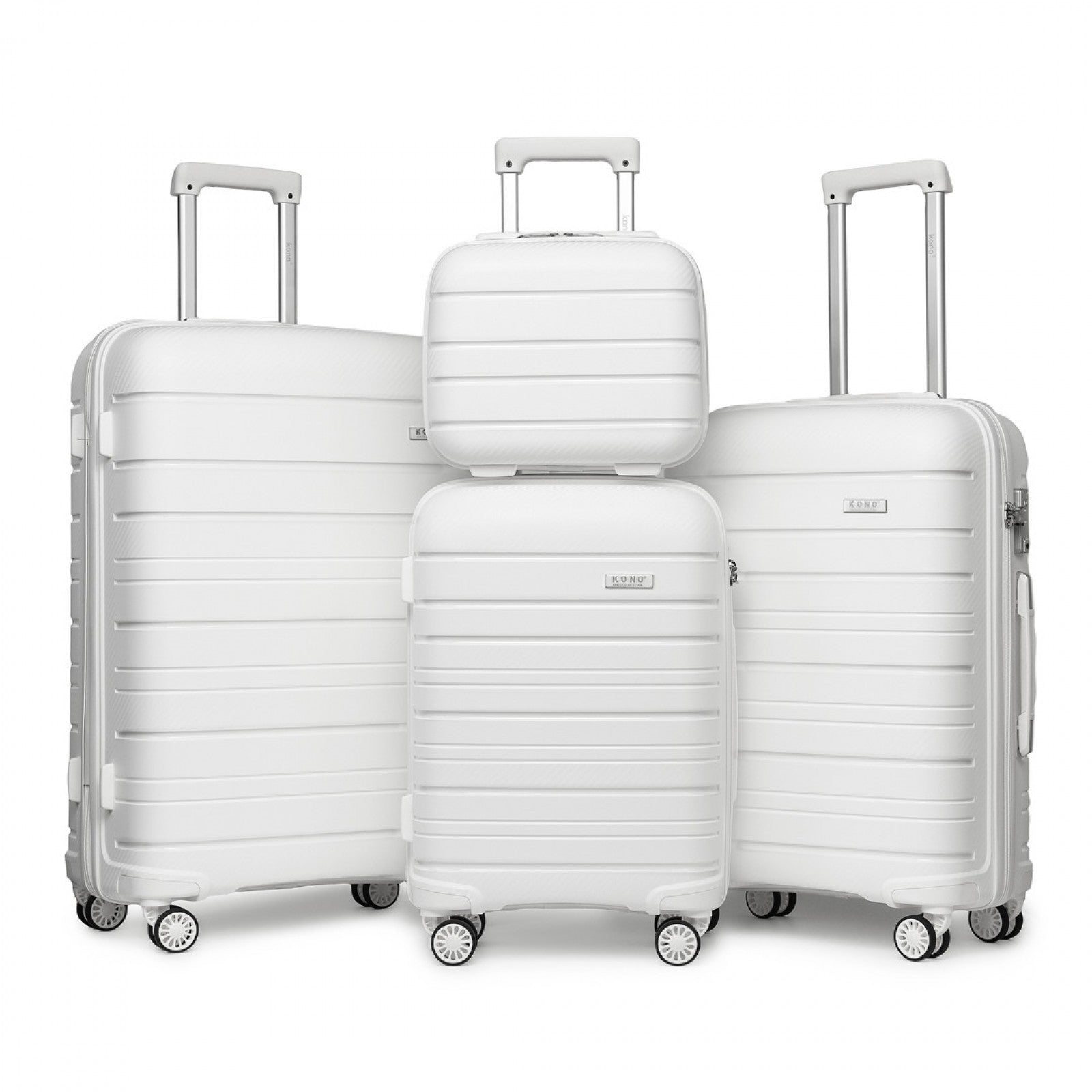 Kono Multi Texture Hard Shell PP Suitcase With TSA Lock And Vanity Case 4 Pieces Set - Classic Collection - White