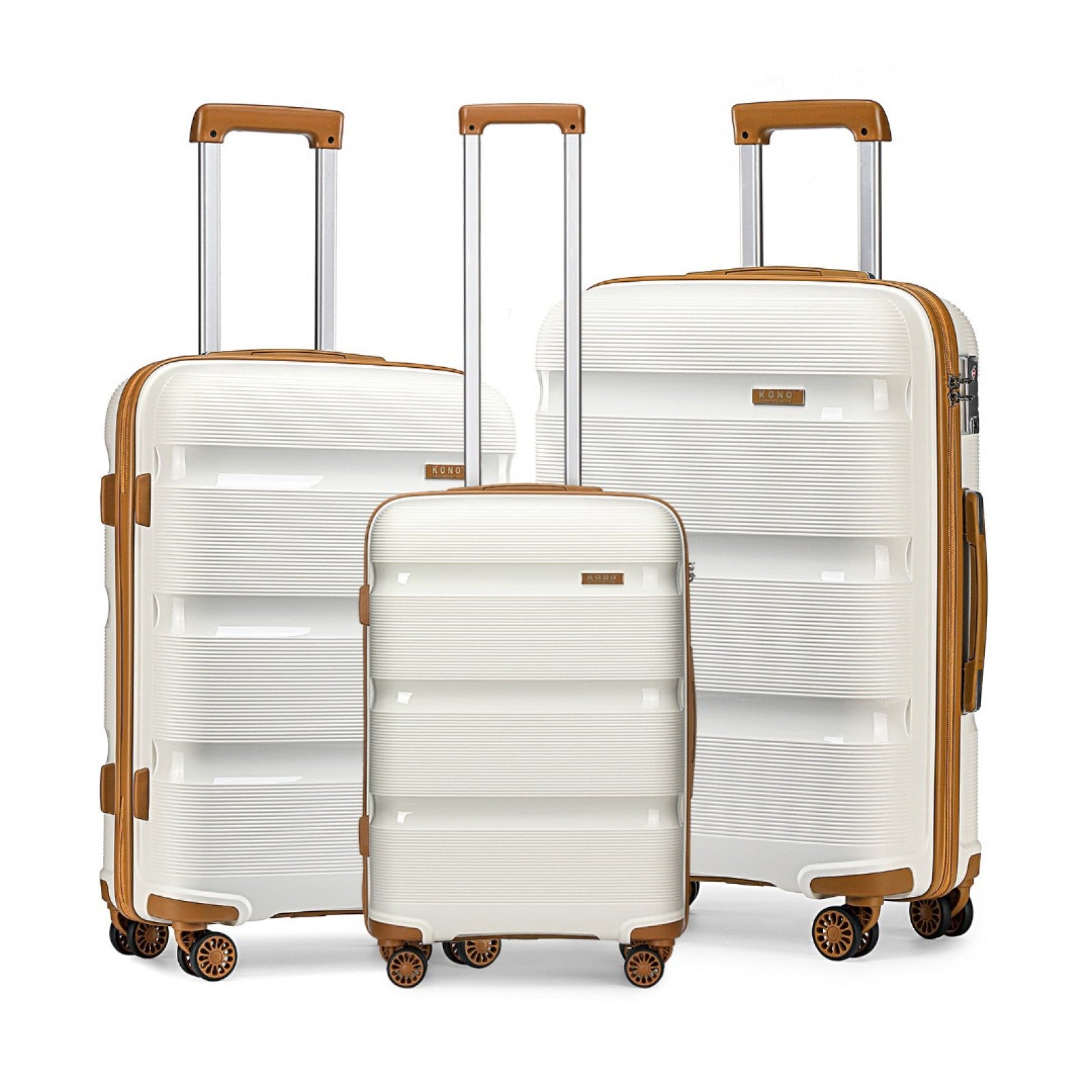 Kono Bright Hard Shell PP Suitcase 3 Pieces Set - Classic Collection - Cream