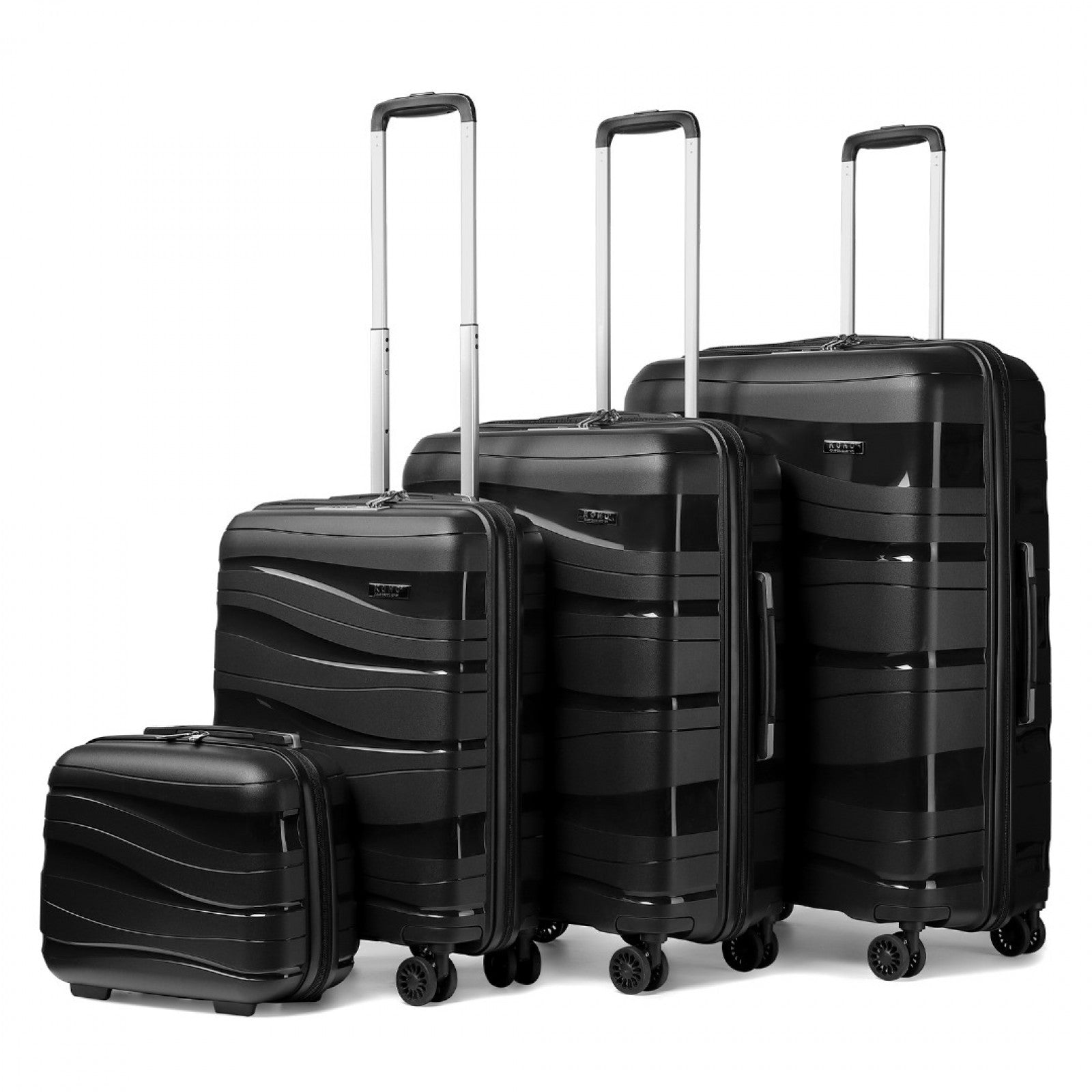 Kono Lightweight Polypropylene Hard Shell 4 Piece Suitcase Set With TSA Lock And Vanity Case - Black