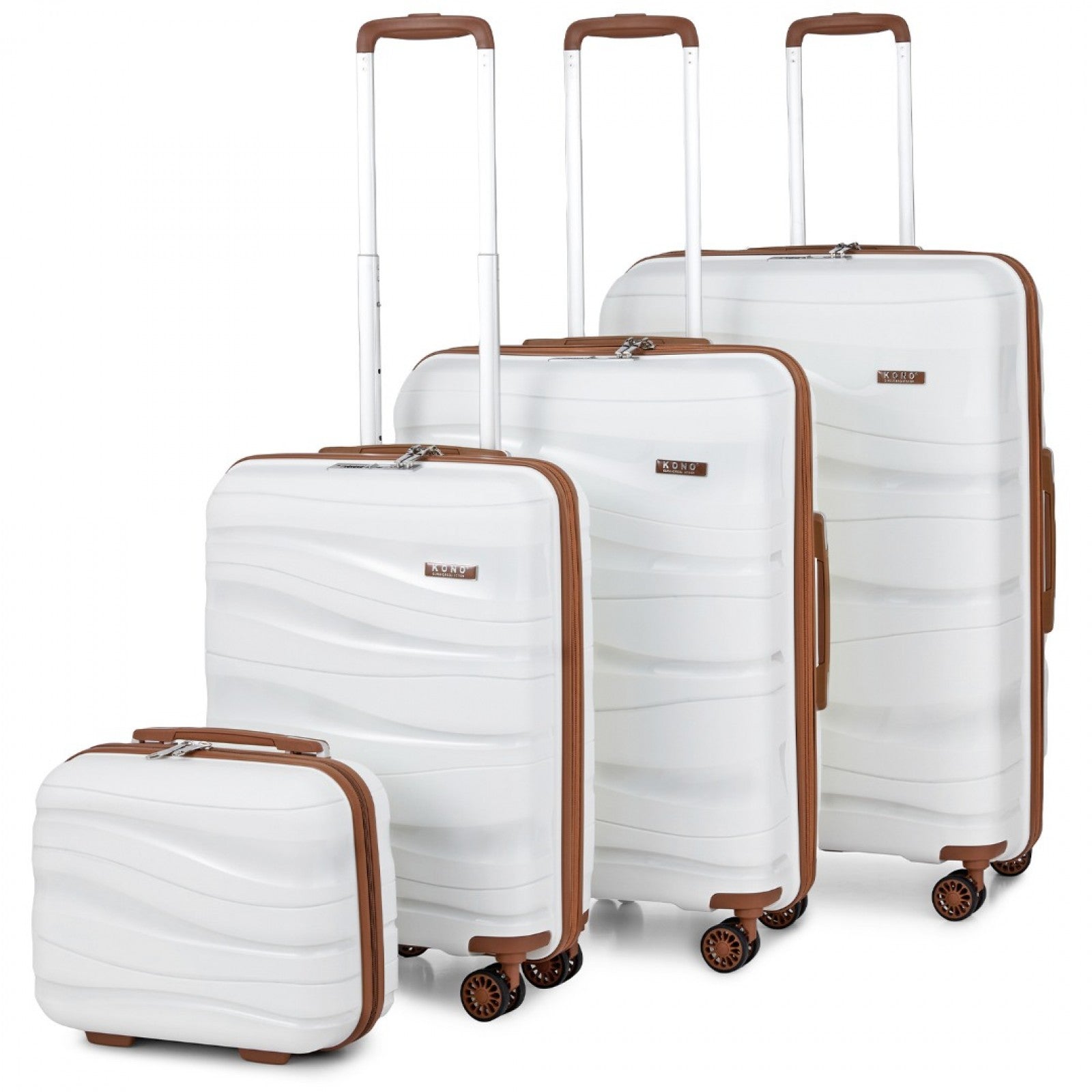 Kono Lightweight Polypropylene Hard Shell 4 Piece Suitcase Set With TSA Lock And Vanity Case - Cream