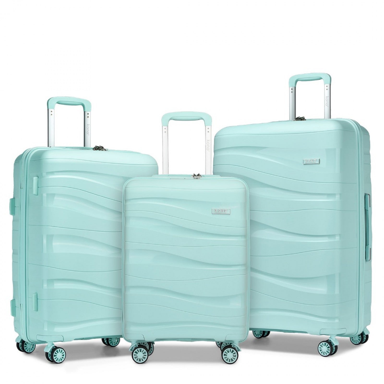 Kono Lightweight Polypropylene Hard Shell 3 Piece Suitcase Set With TSA Lock - Mint Green