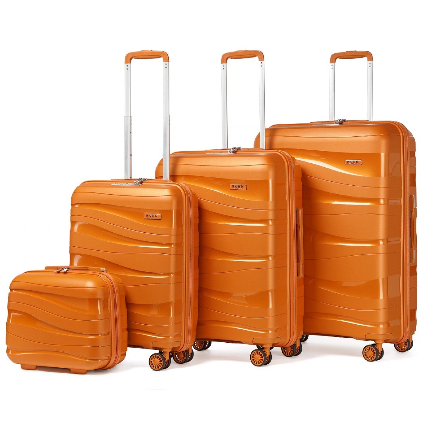 Kono Lightweight Polypropylene Hard Shell 4 Piece Suitcase Set With TSA Lock And Vanity Case - Orange