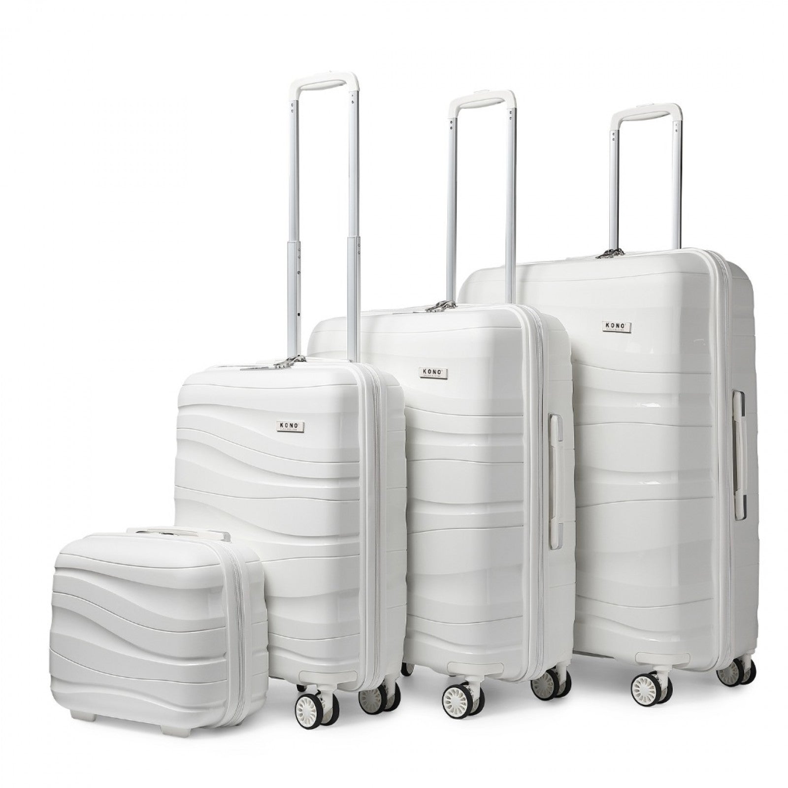 Kono Lightweight Polypropylene Hard Shell 4 Piece Suitcase Set With TSA Lock And Vanity Case - Cream White
