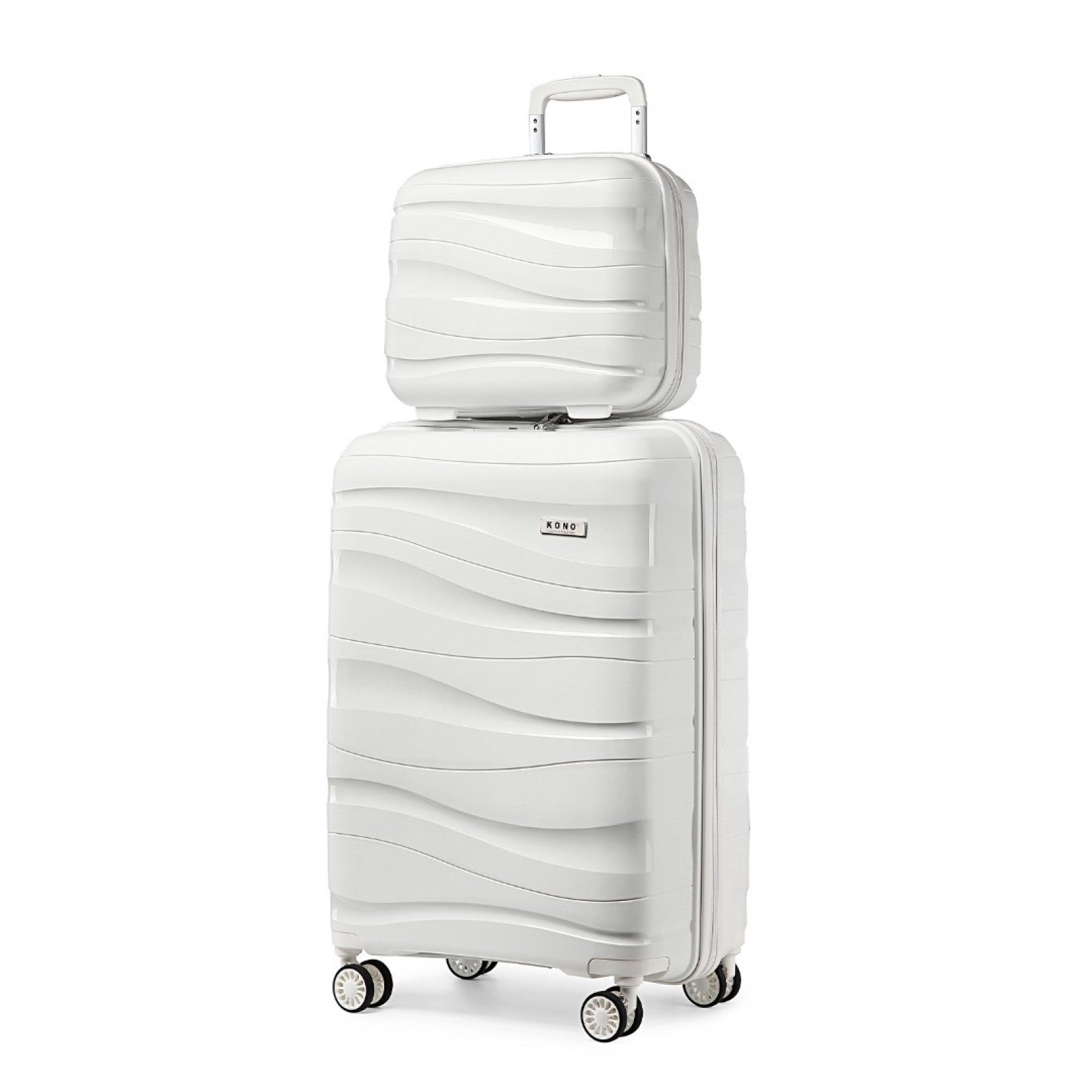 Kono 14/20 Inch Lightweight Polypropylene Hard Shell 2 Piece Suitcase Set With TSA Lock And Vanity Case - Cream White